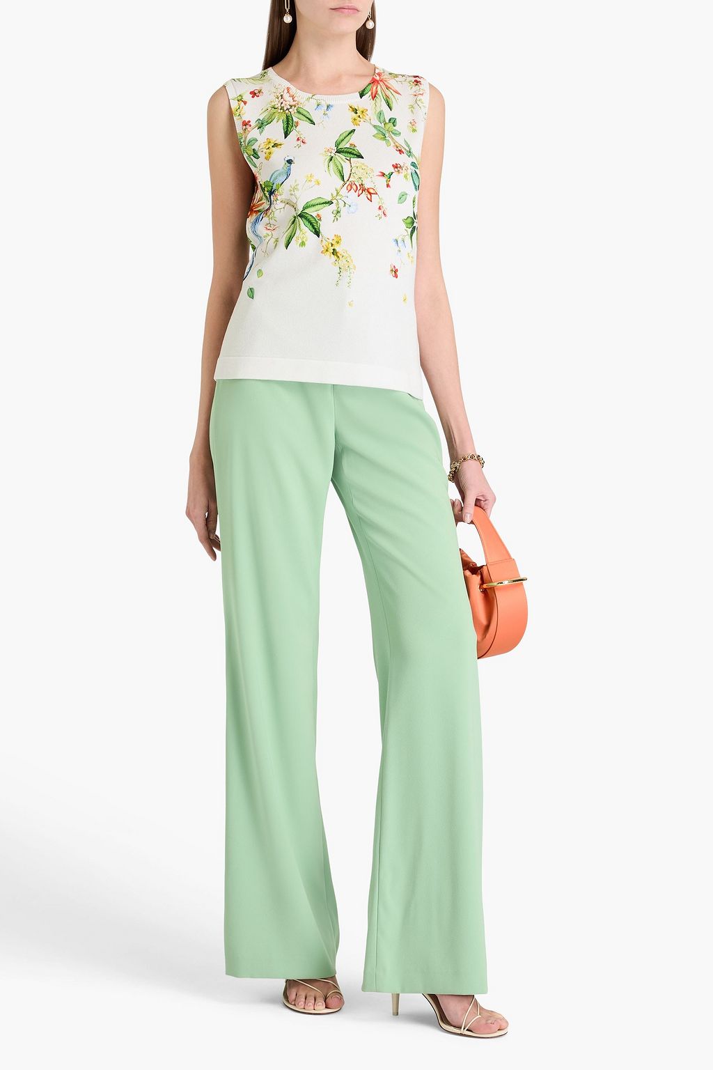 OSCAR DE LA RENTA Floral-print cotton-blend tank