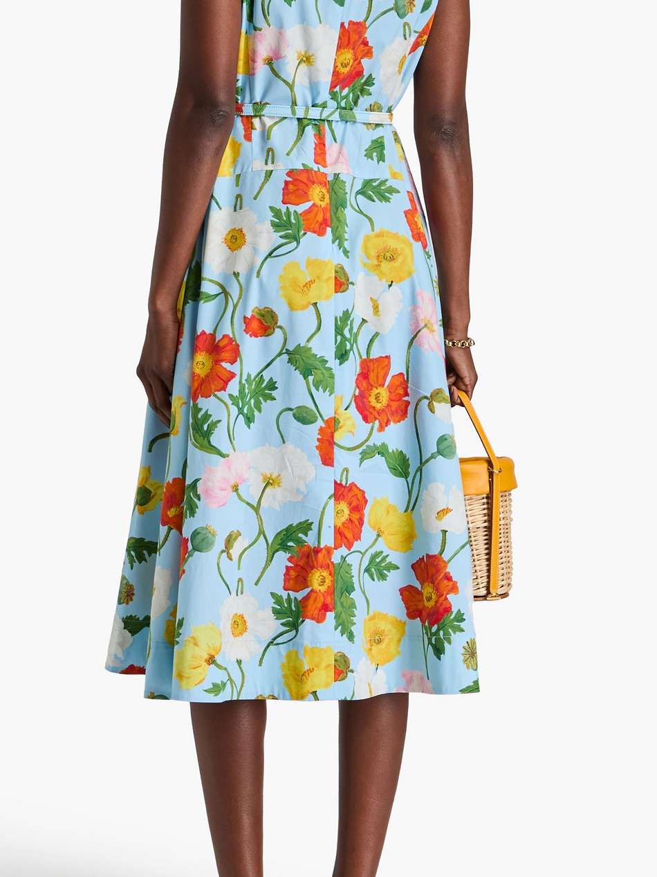 belted floral-print cotton-blend poplin midi dress