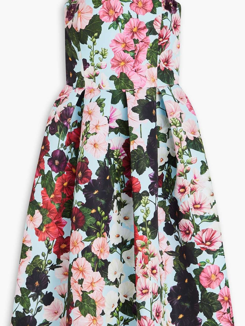 pleated floral-print faille dress