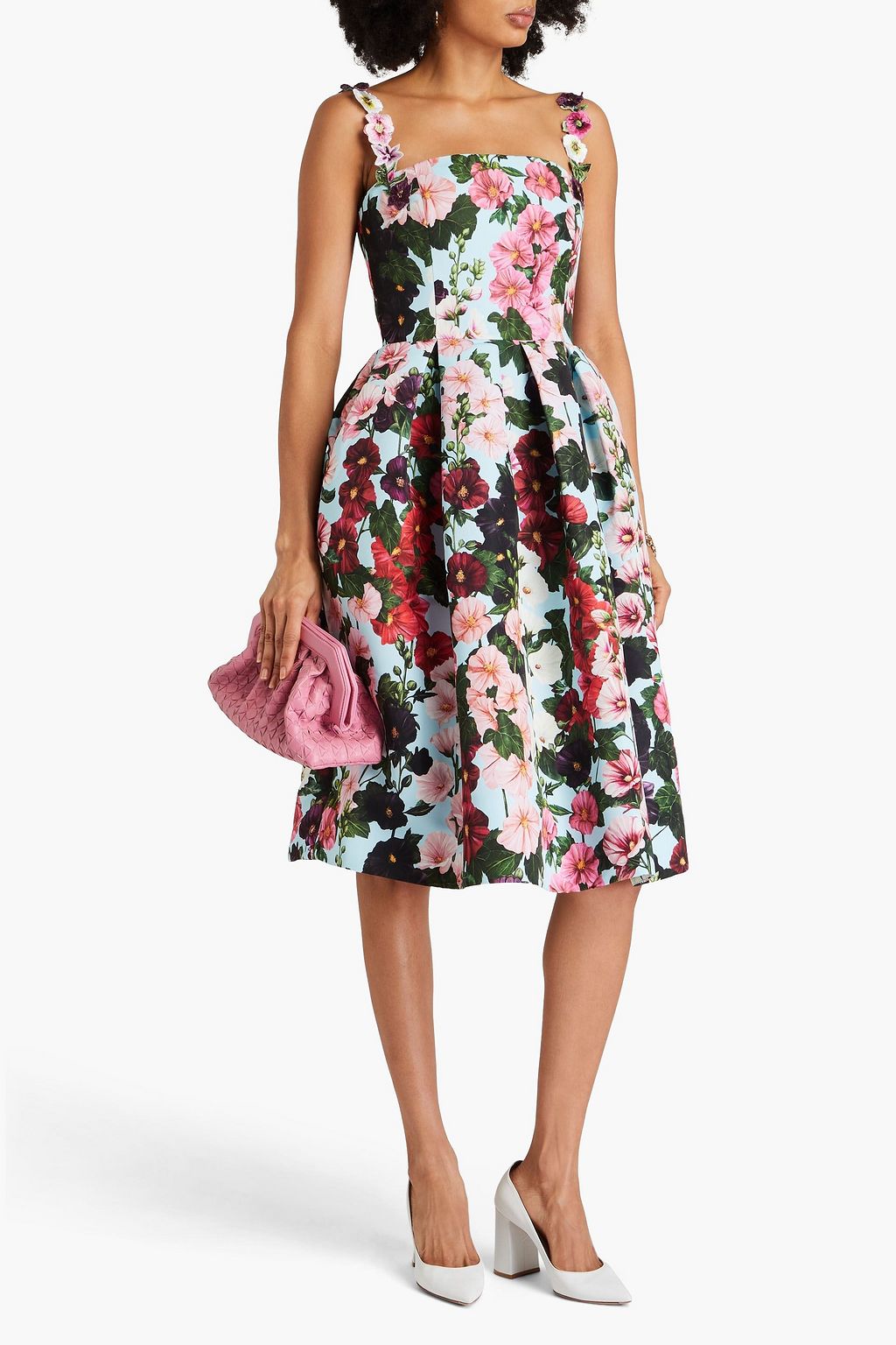 OSCAR DE LA RENTA فستان من قماش الفاي مزين بكسرات وبطبعة الأزهار