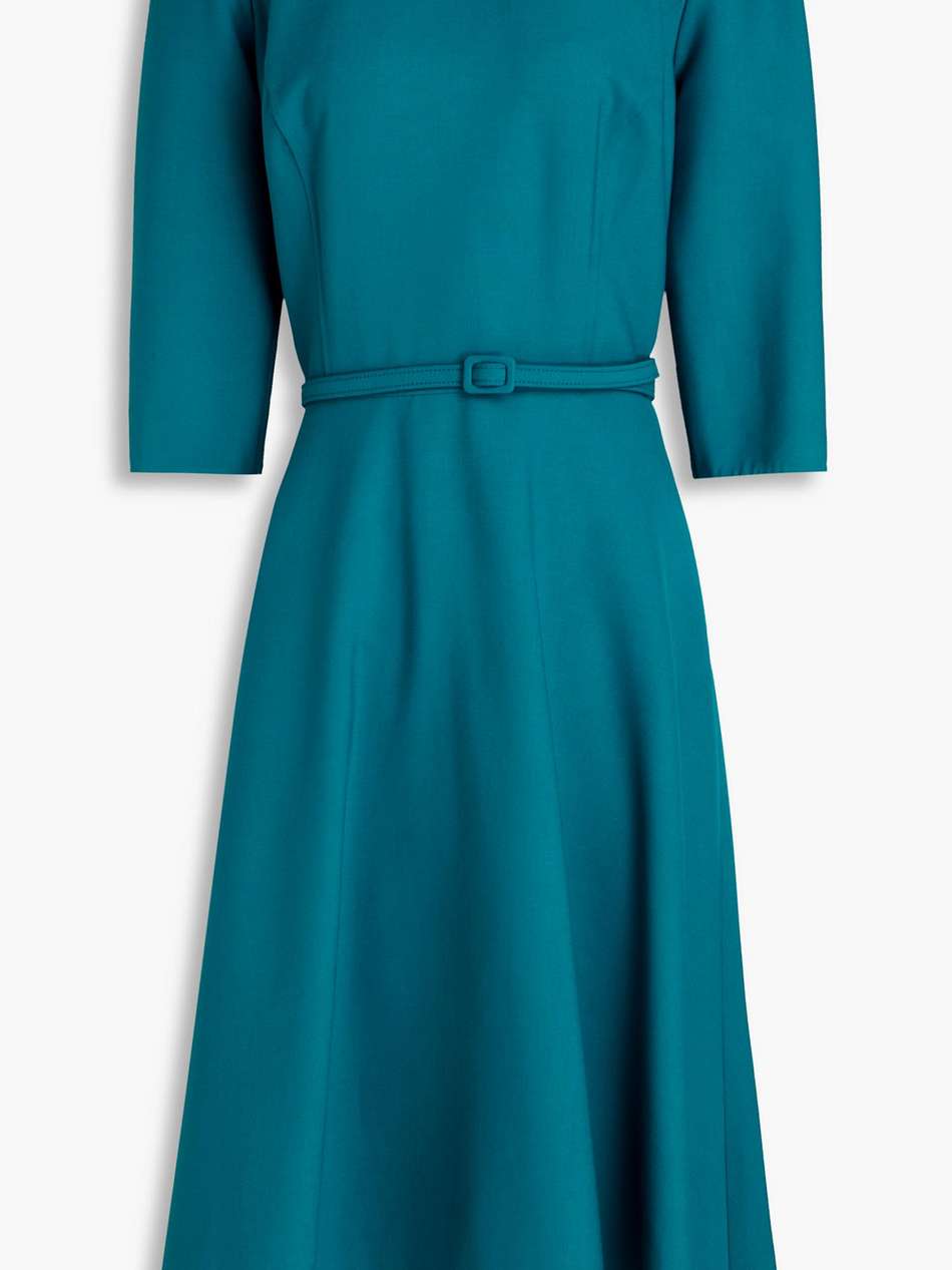 belted wool-blend crepe midi dress