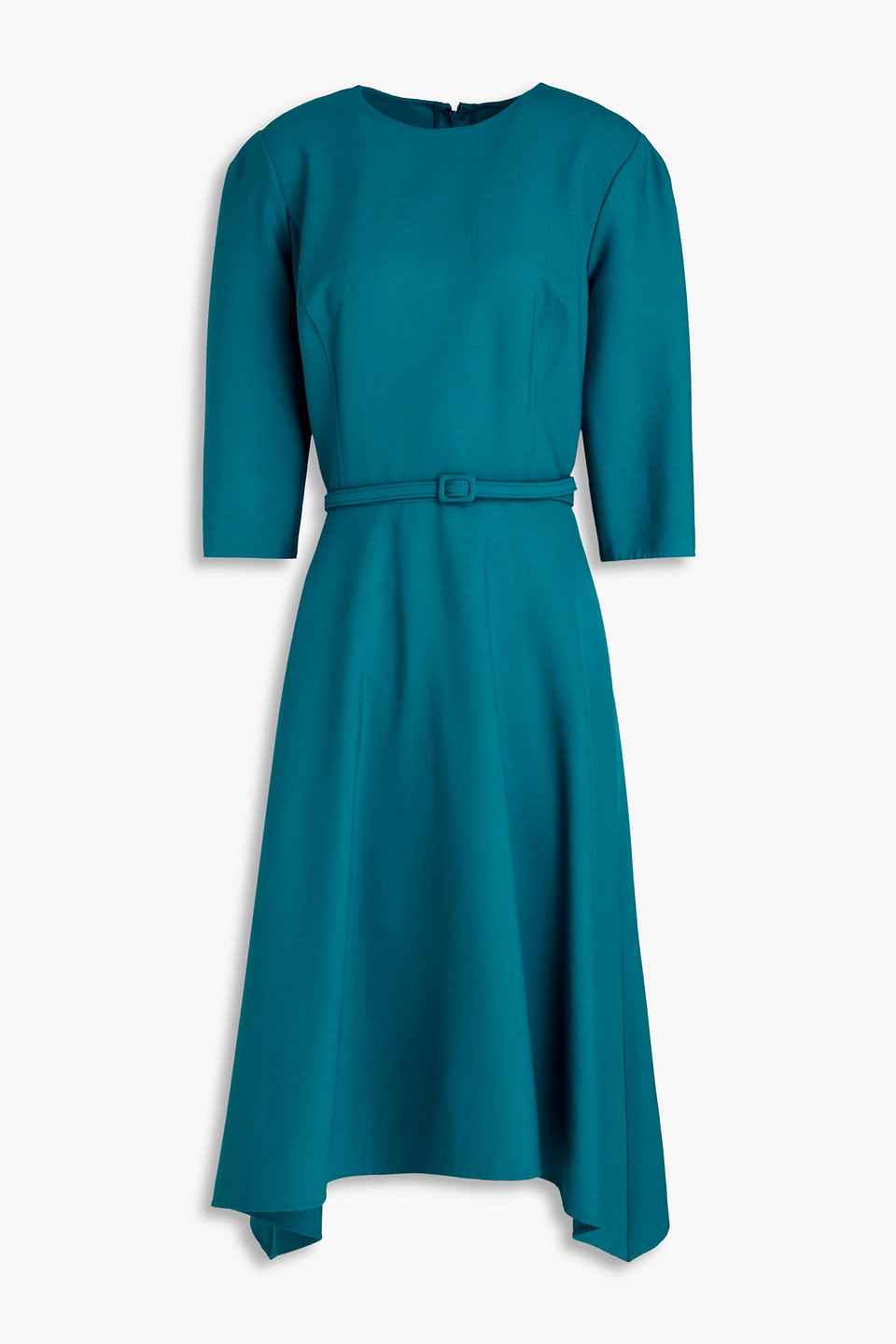 Oscar De La Renta Belted Wool-blend Crepe Midi Dress In Petrol