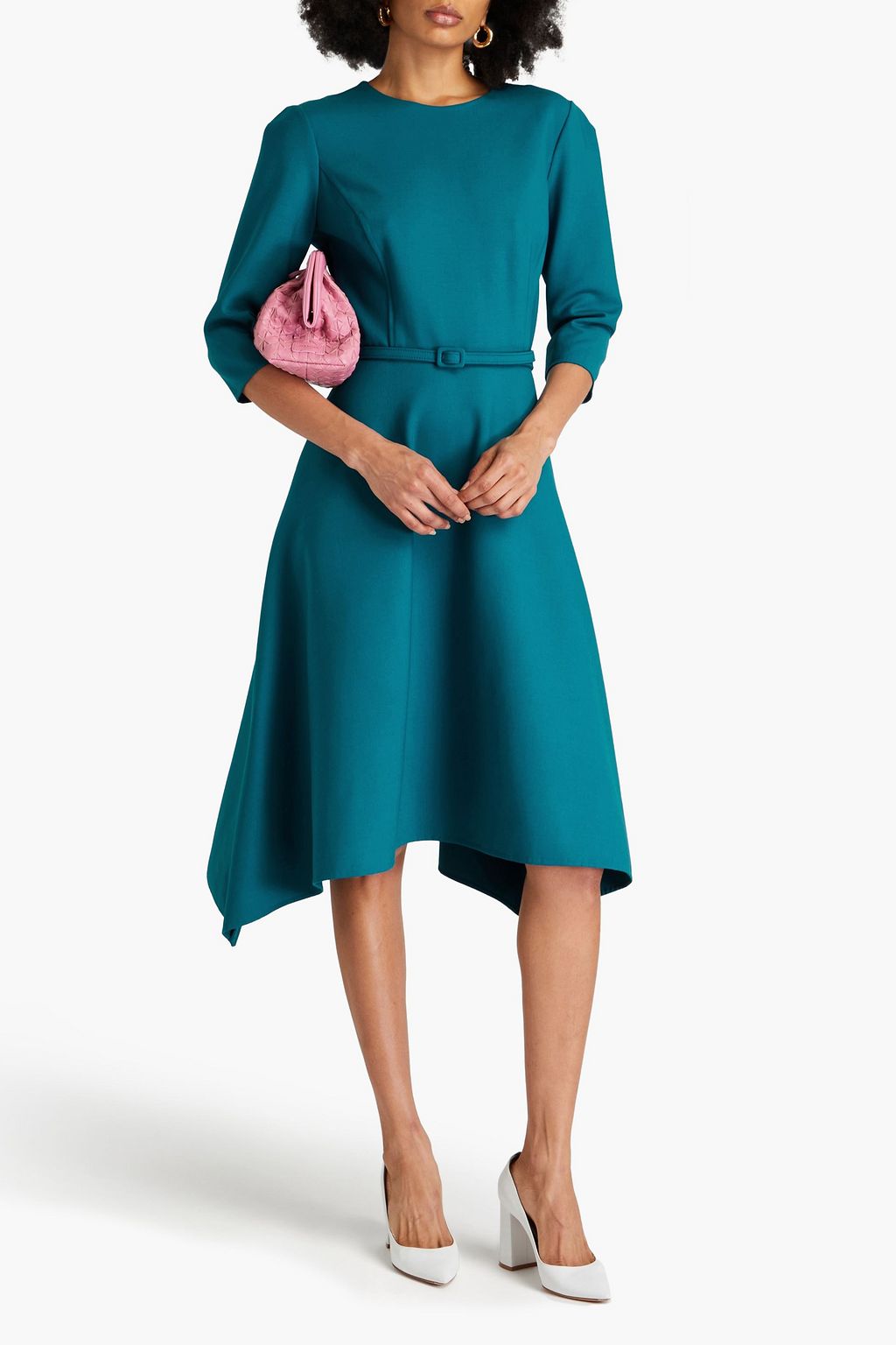 OSCAR DE LA RENTA 울 혼방 크레이프 벨티드 미디 드레스