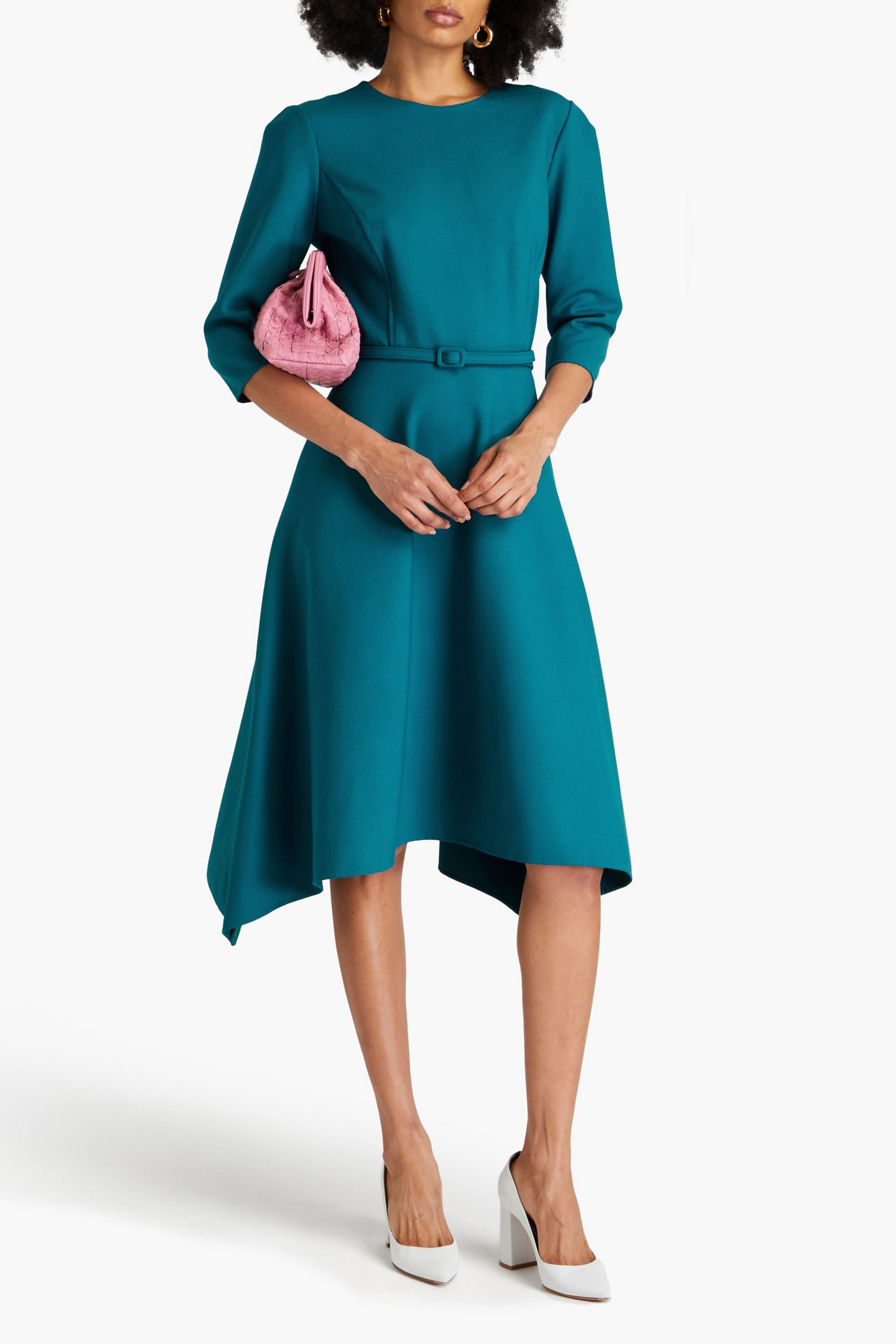 Oscar de la Renta Belted wool-blend crepe midi dress