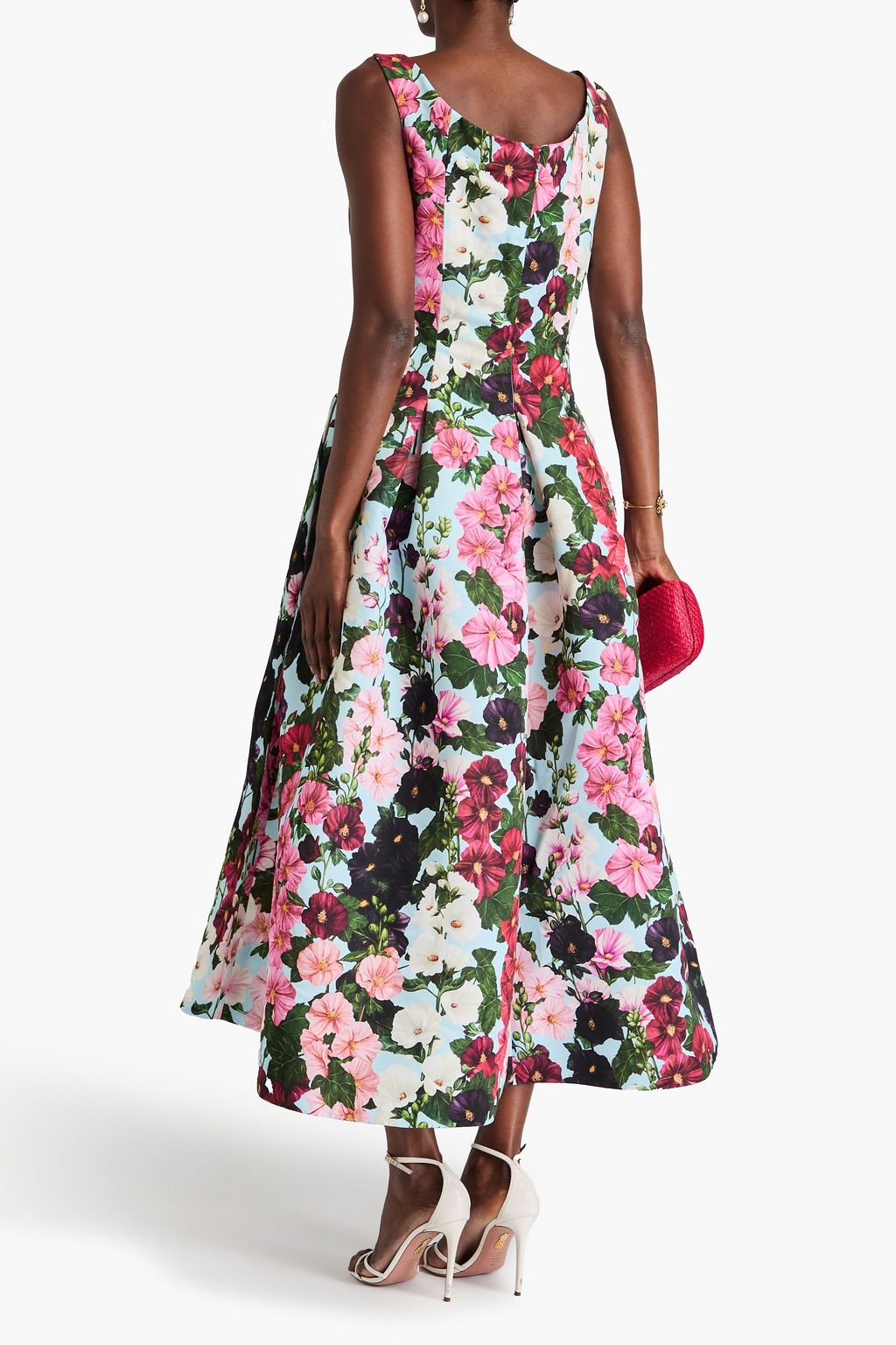 OSCAR DE LA RENTA فستان متوسط الطول من قماش الفاي ومزين بطبعة الأزهار