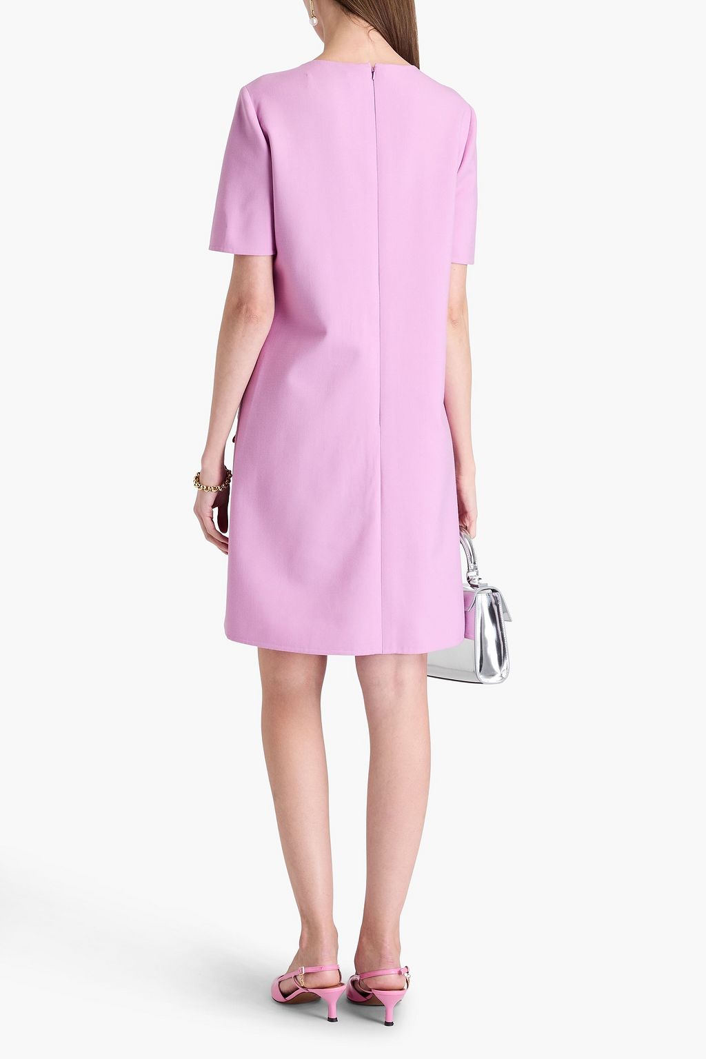 OSCAR DE LA RENTA Floral-appliquéd wool-blend dress