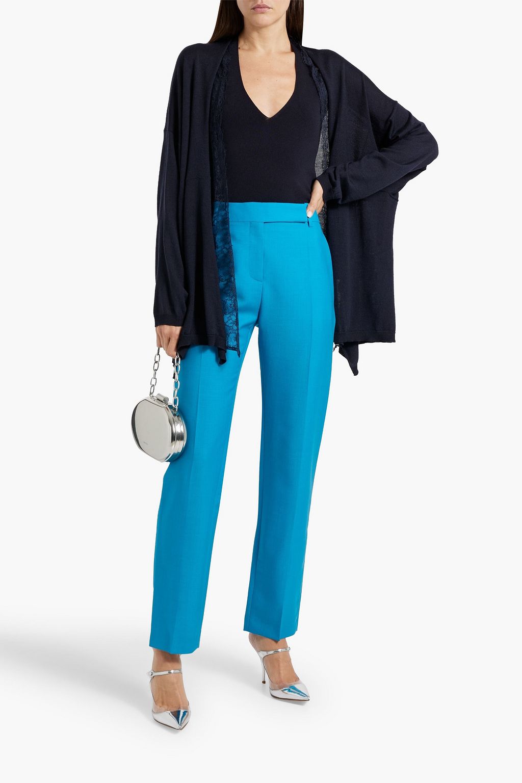 VALENTINO GARAVANI Lace-trimmed wool, silk and cashmere-blend cardigan