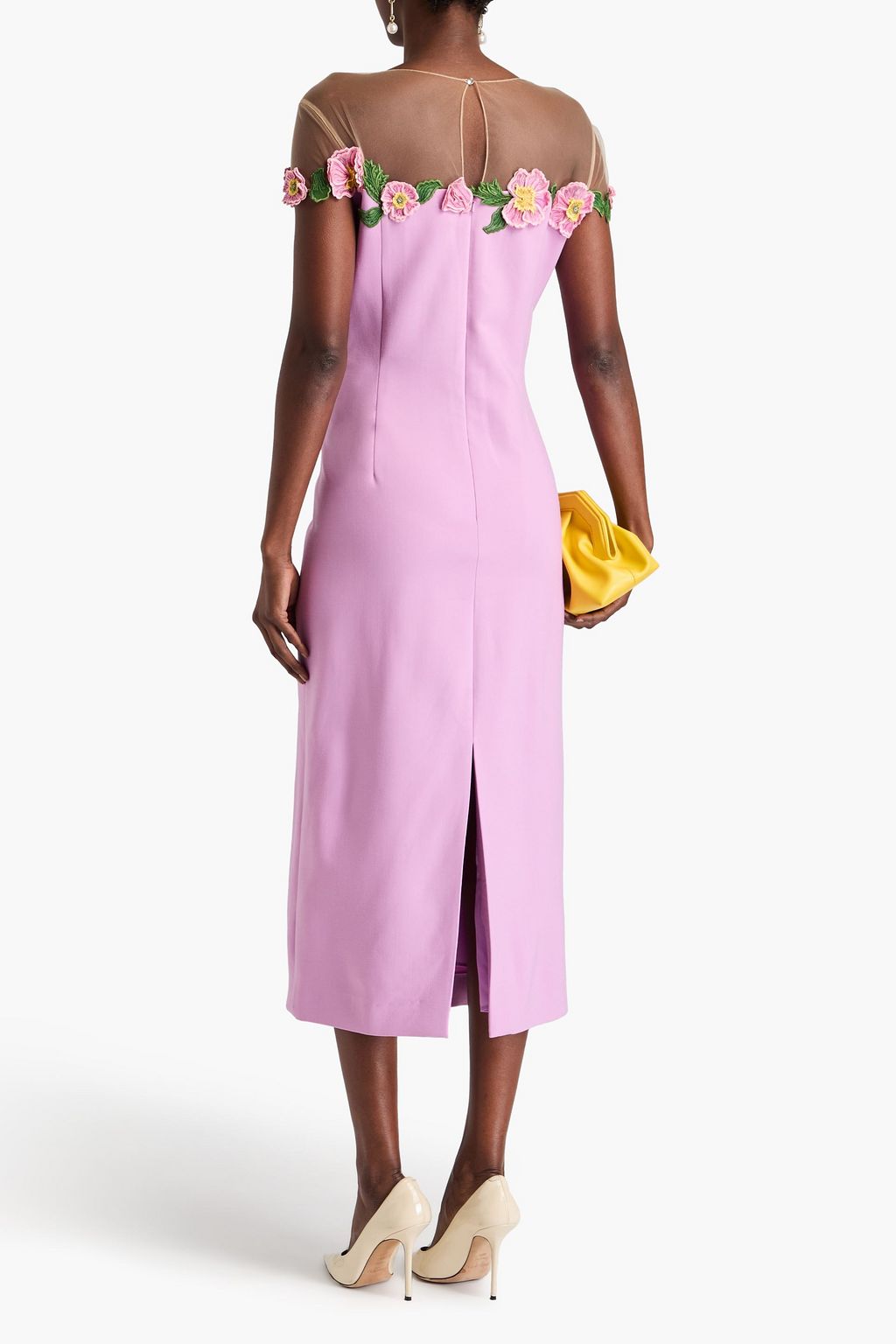 OSCAR DE LA RENTA Tulle-trimmed wool-blend midi dress