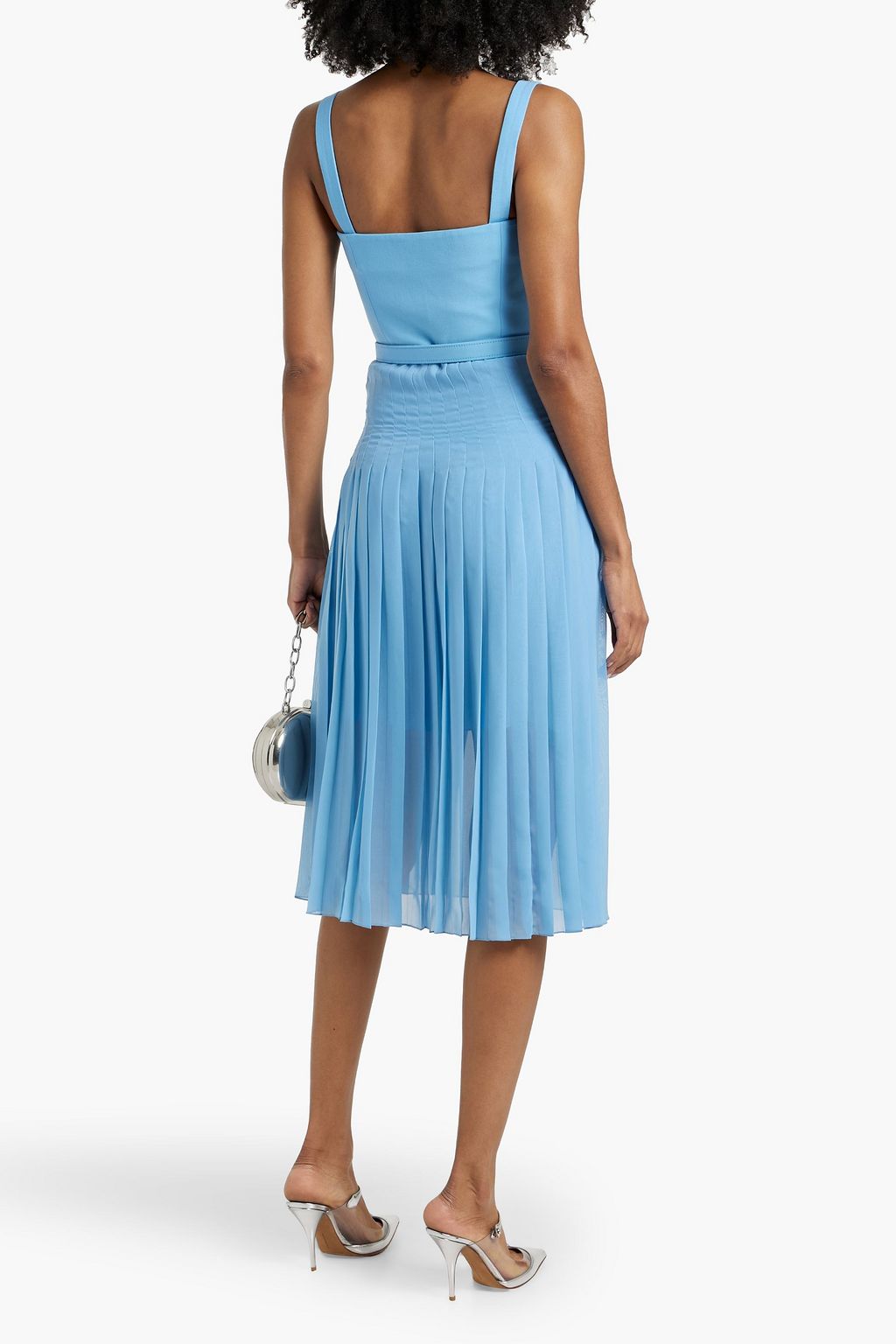 OSCAR DE LA RENTA Pleated chiffon and wool-blend midi dress