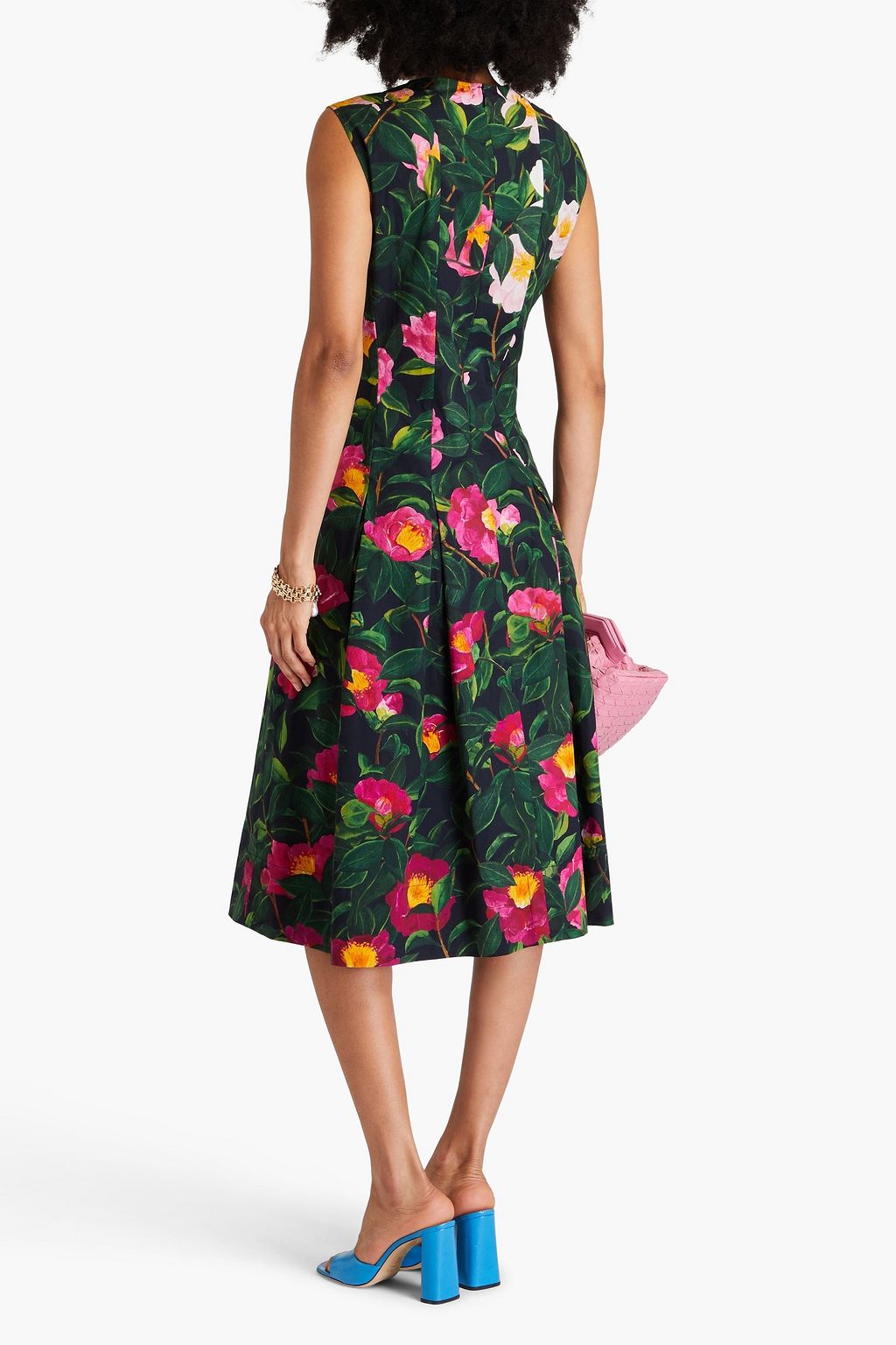 OSCAR DE LA RENTA Pleated floral-print cotton-blend poplin midi dress