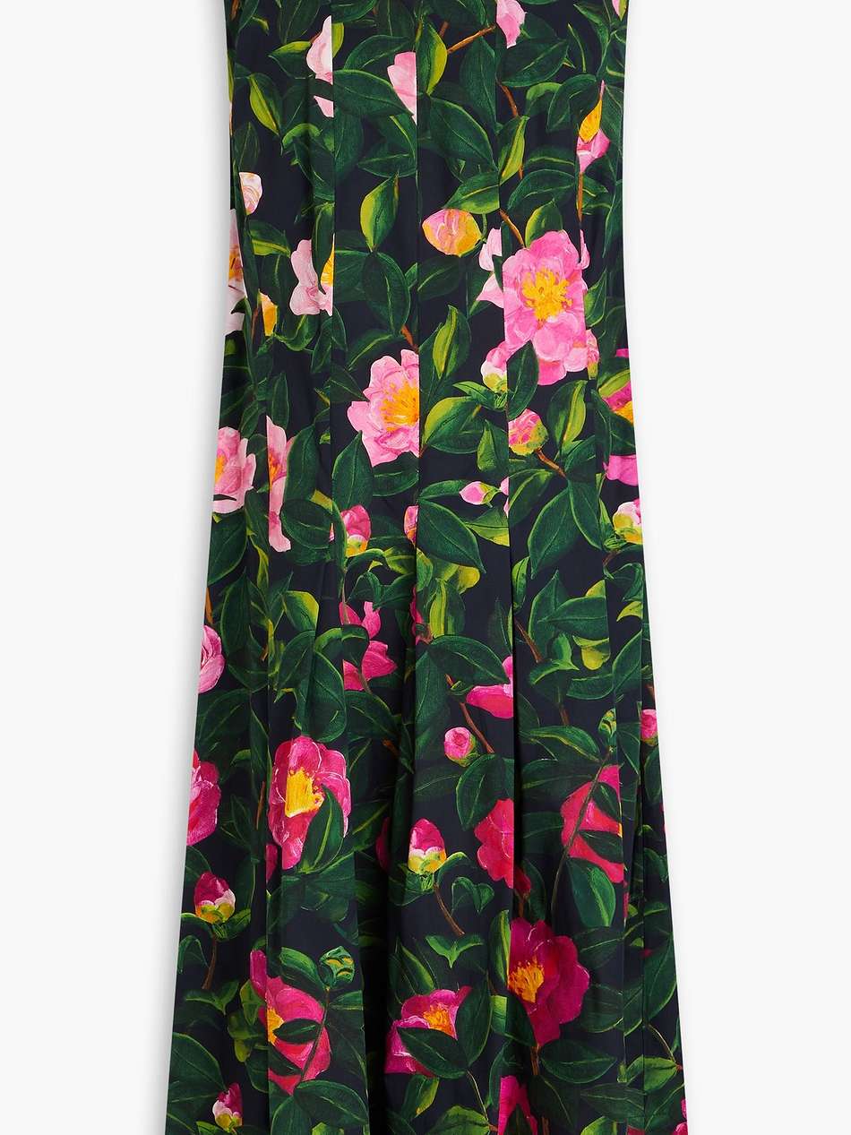pleated floral-print cotton-blend poplin midi dress
