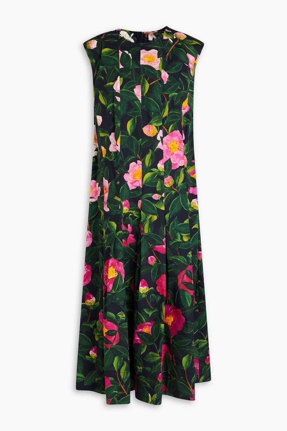 Oscar De La Renta Plissiertes Midikleid Aus Popeline Aus Einer Baumwollmischung Mit Floralem Print In Bunt