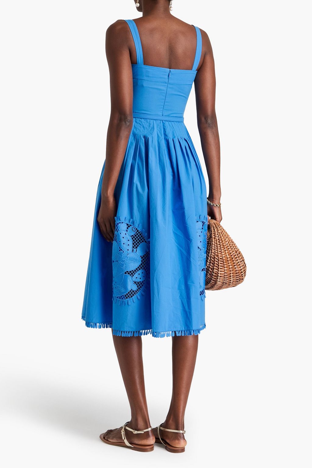 OSCAR DE LA RENTA Belted pleated cotton-blend poplin midi dress