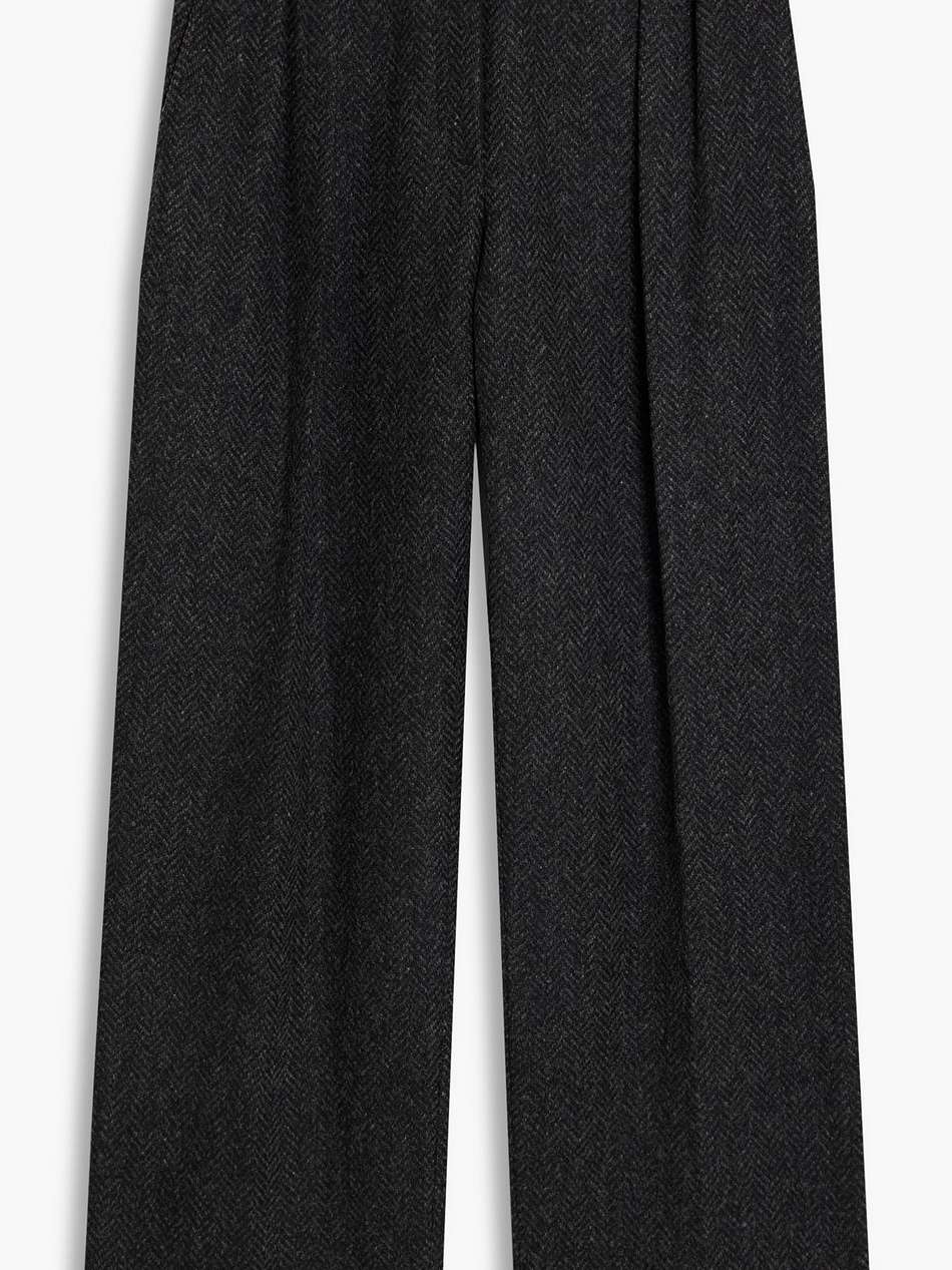 pleated herringbone wool-blend wide-leg pants
