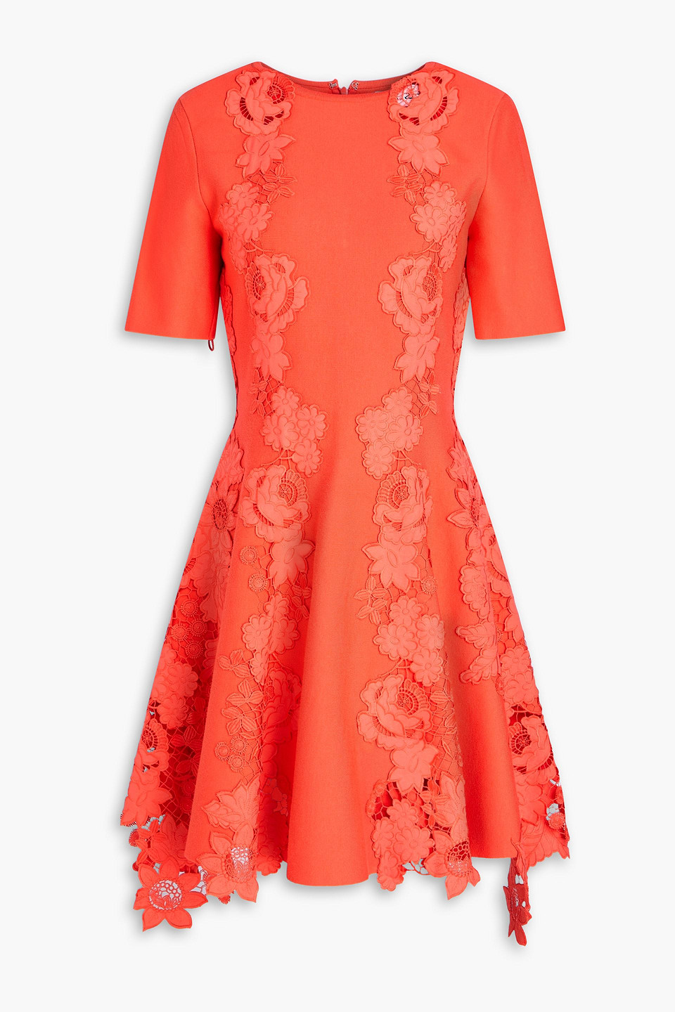 Guipure lace-trimmed jersey dress
