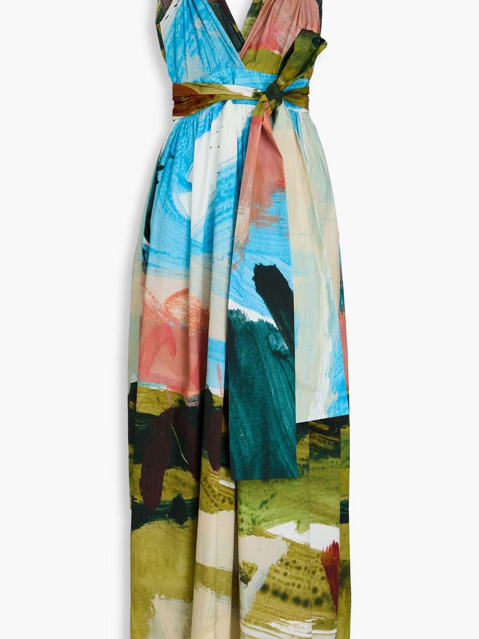 belted printed cotton-poplin maxi dress