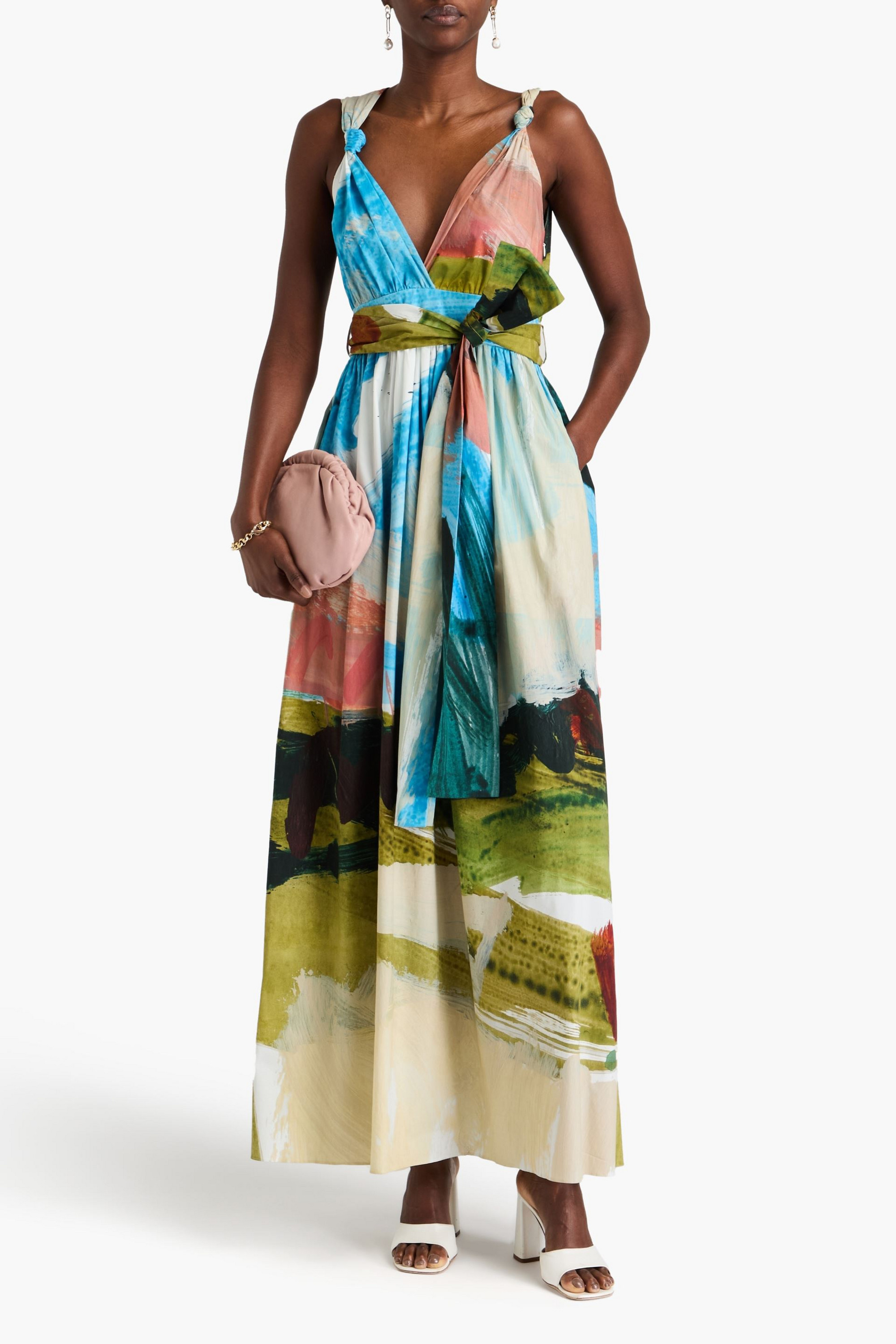 Oscar de la Renta Belted printed cotton-poplin maxi dress