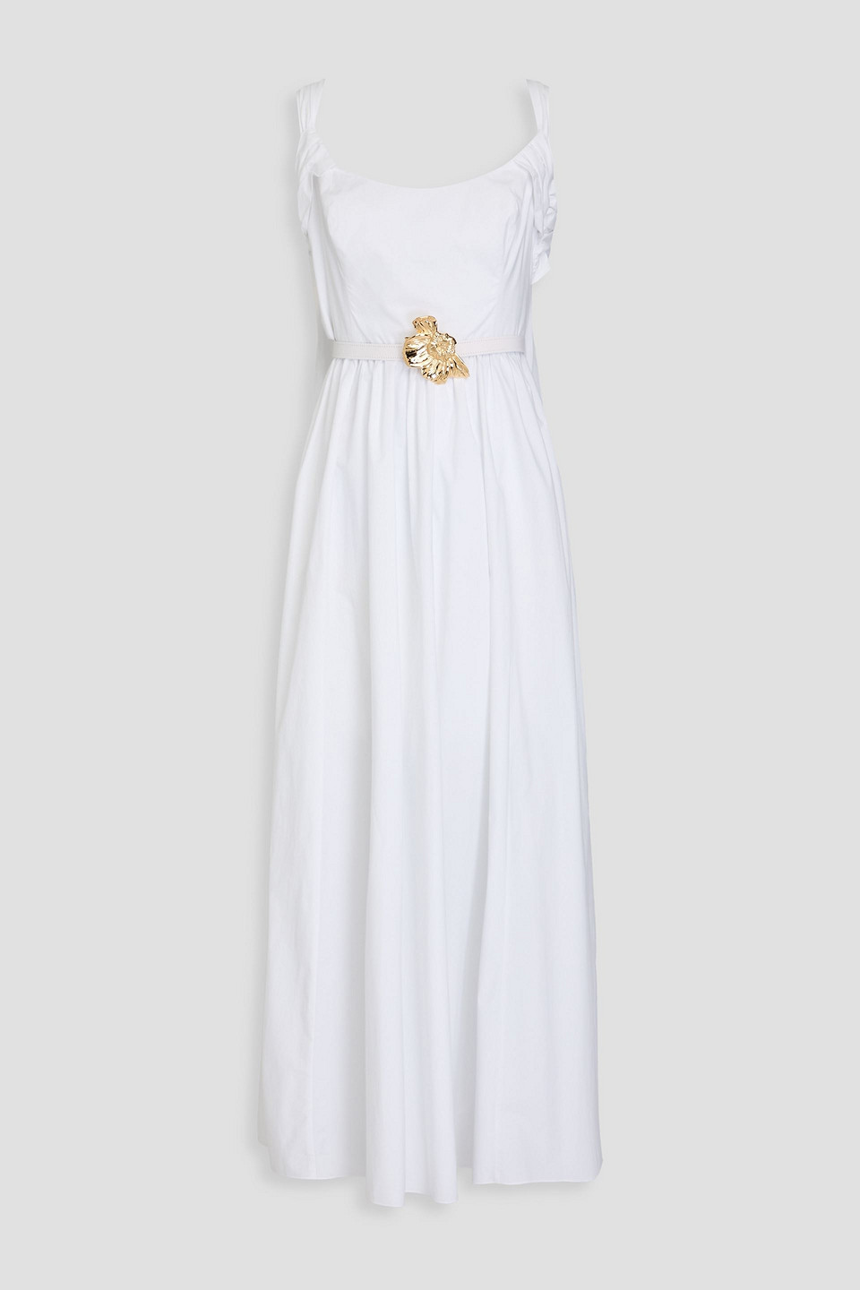 Oscar De La Renta Floral Belt Cotton Poplin Dress In White