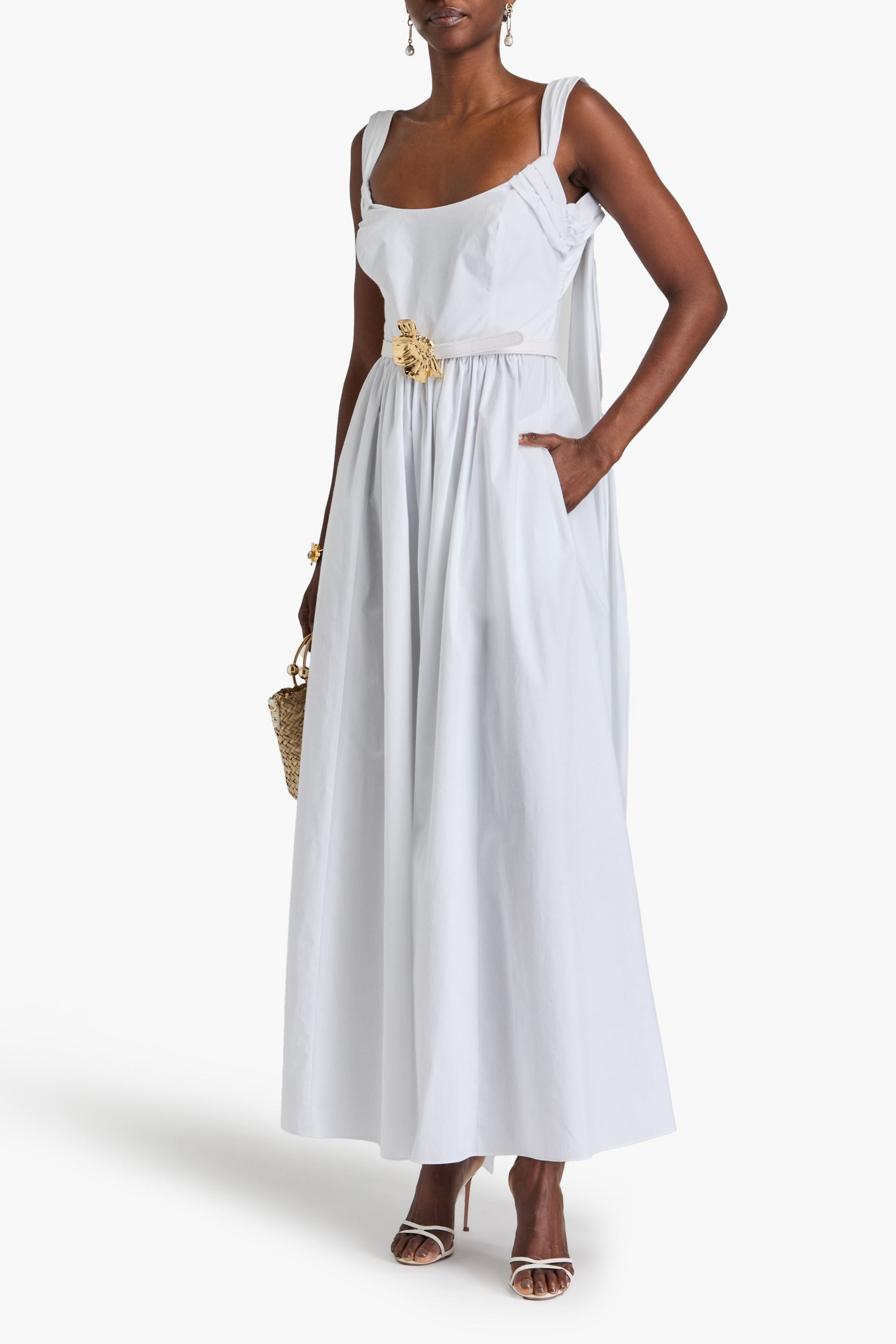 Oscar de la Renta Belted cotton-blend poplin maxi dress