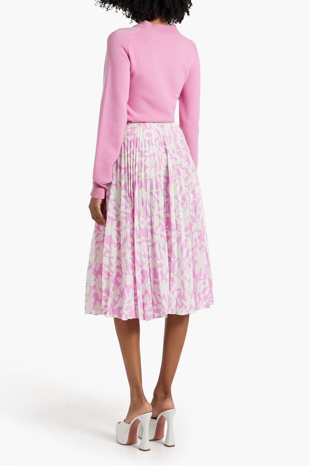 VALENTINO GARAVANI Pleated floral-print silk-crepe midi skirt