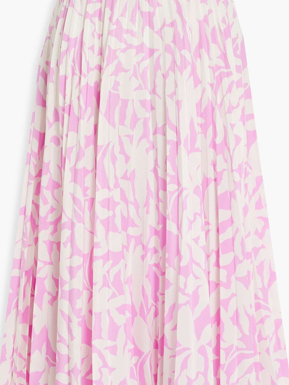 pleated floral-print silk-crepe midi skirt