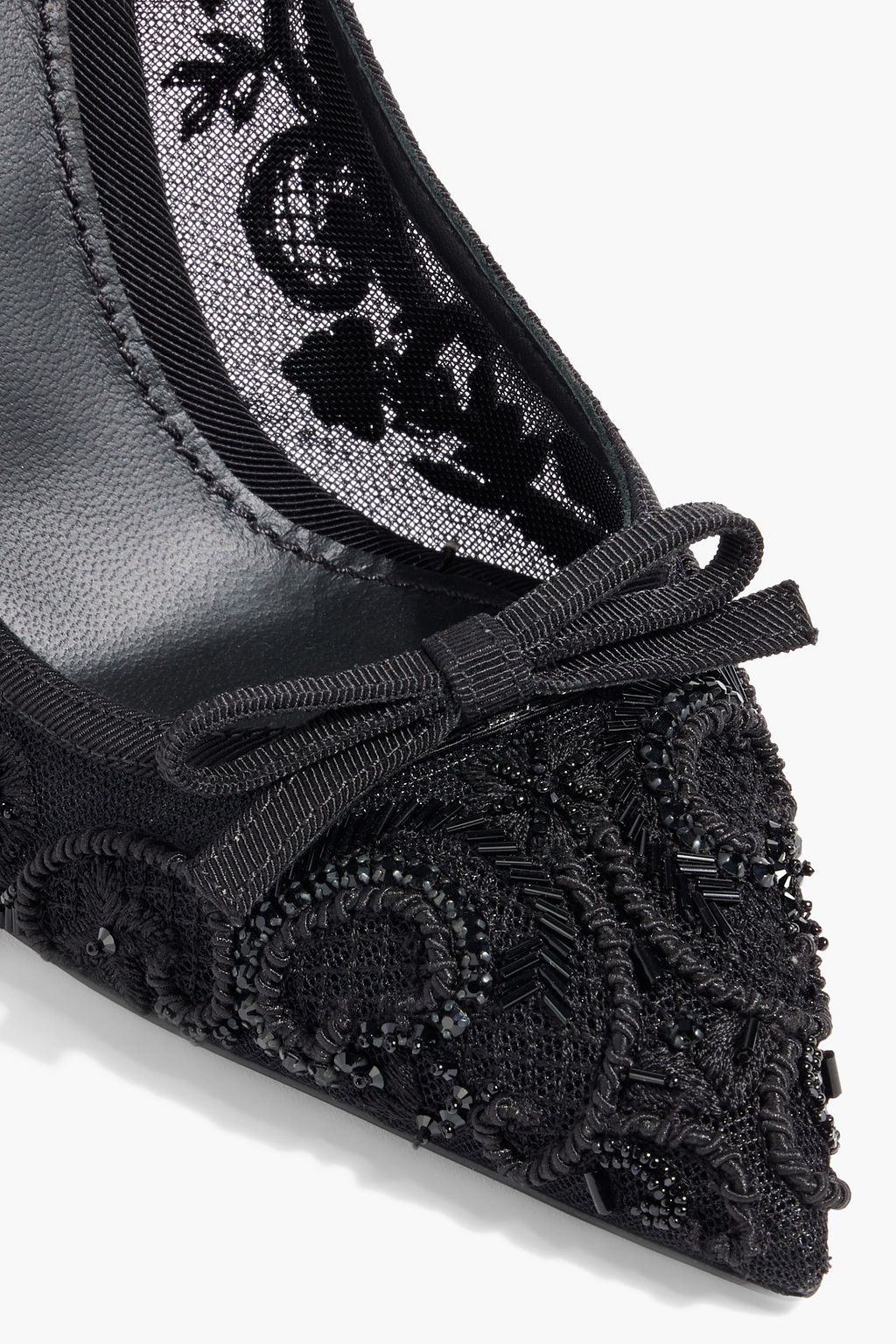 DOLCE&GABBANA Bead-embellished mesh slingback pumps