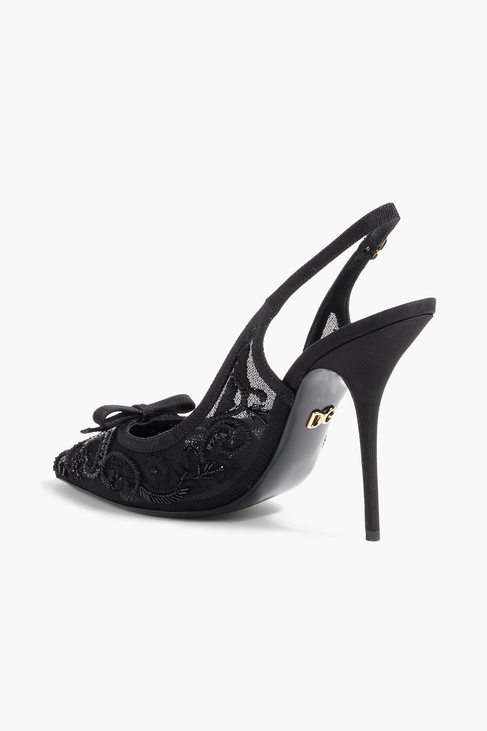 Dolce & Gabbana Bead-embellished Mesh Slingback Pumps In Black