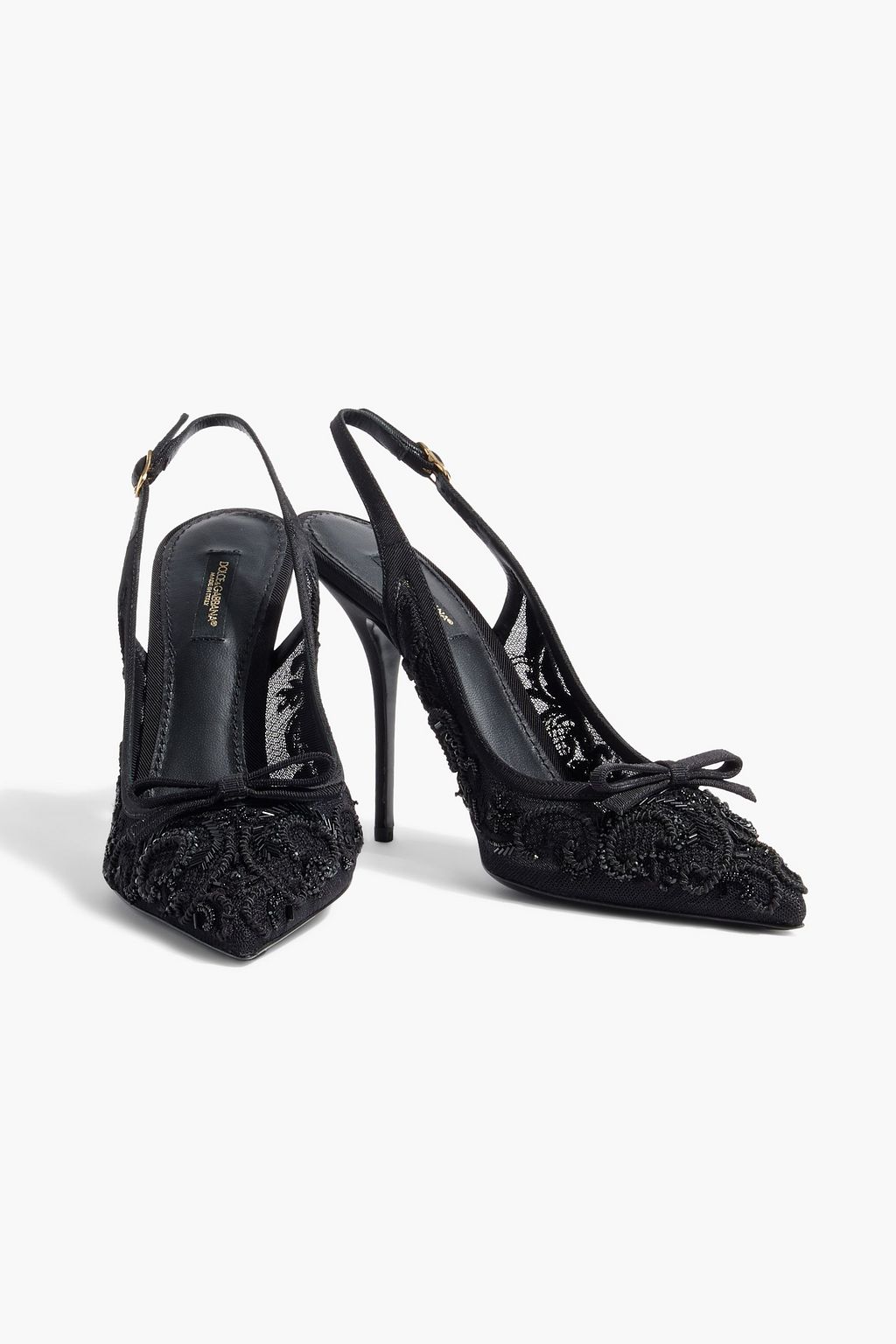 DOLCE&GABBANA Bead-embellished mesh slingback pumps