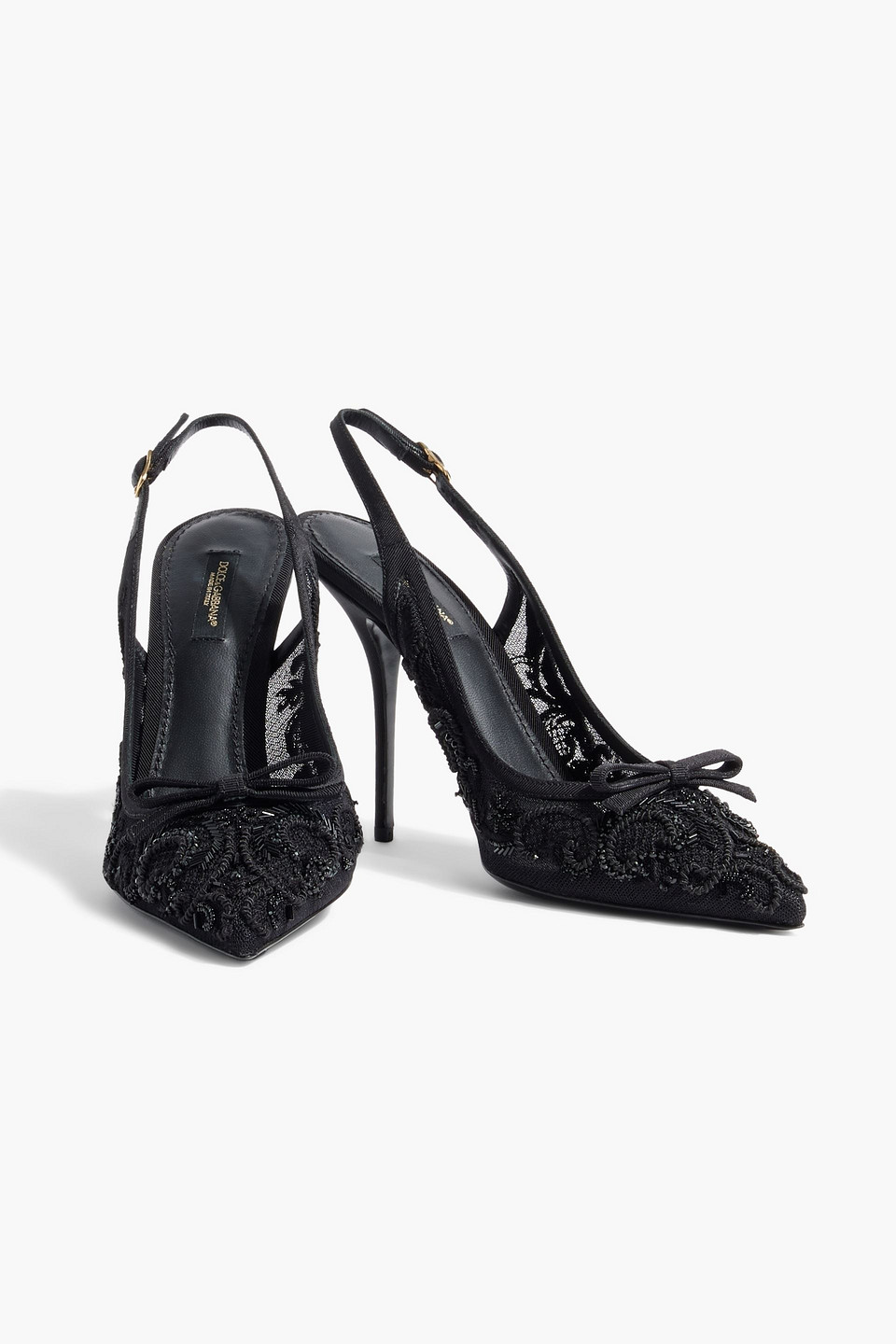 Dolce & Gabbana Bead-embellished Mesh Slingback Pumps In Black