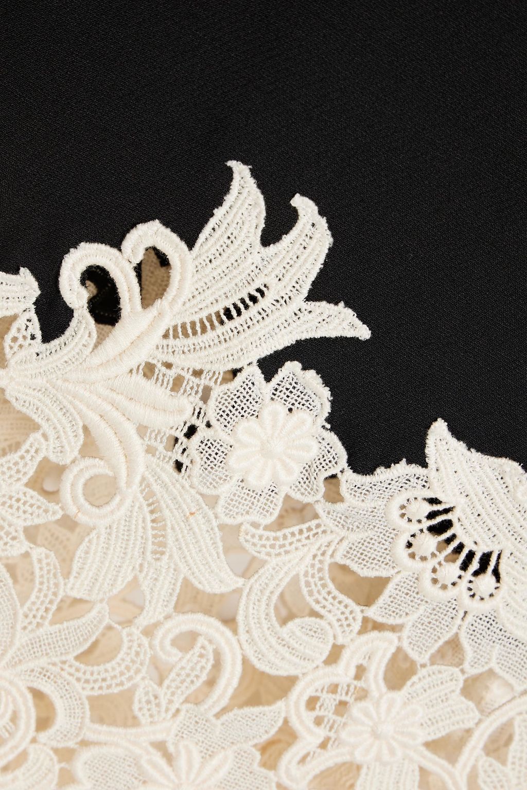 VALENTINO GARAVANI Guipure lace-paneled wool and silk-blend twill skirt