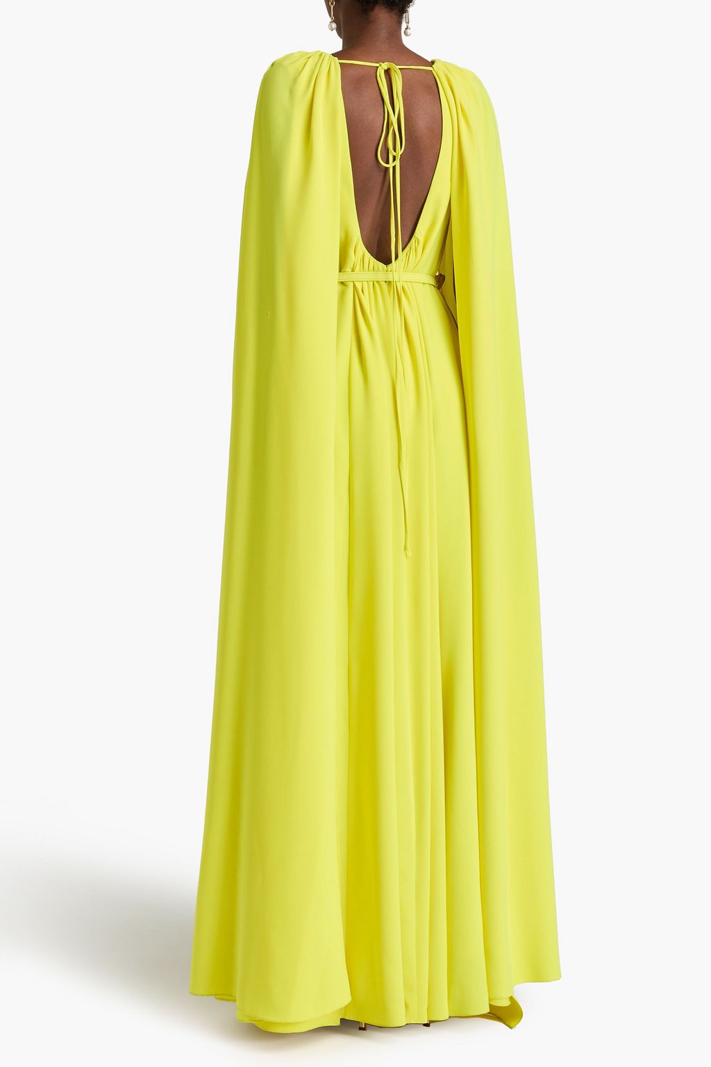 OSCAR DE LA RENTA Cape-effect belted silk-blend crepe gown