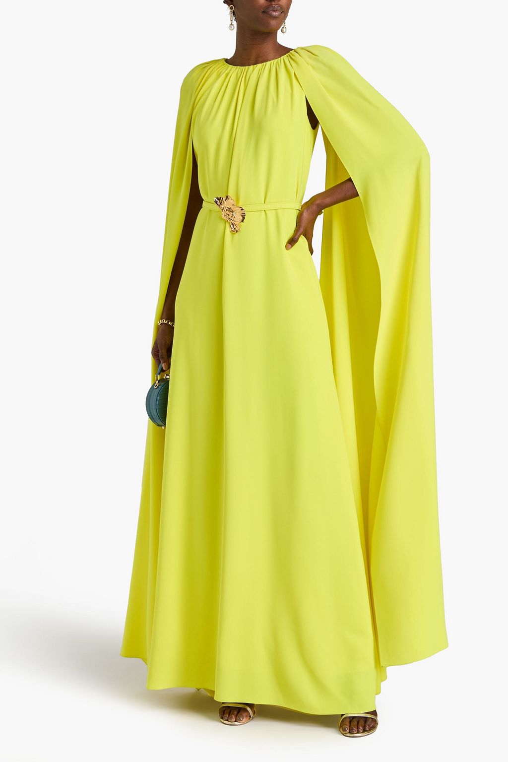 OSCAR DE LA RENTA Cape-effect belted silk-blend crepe gown