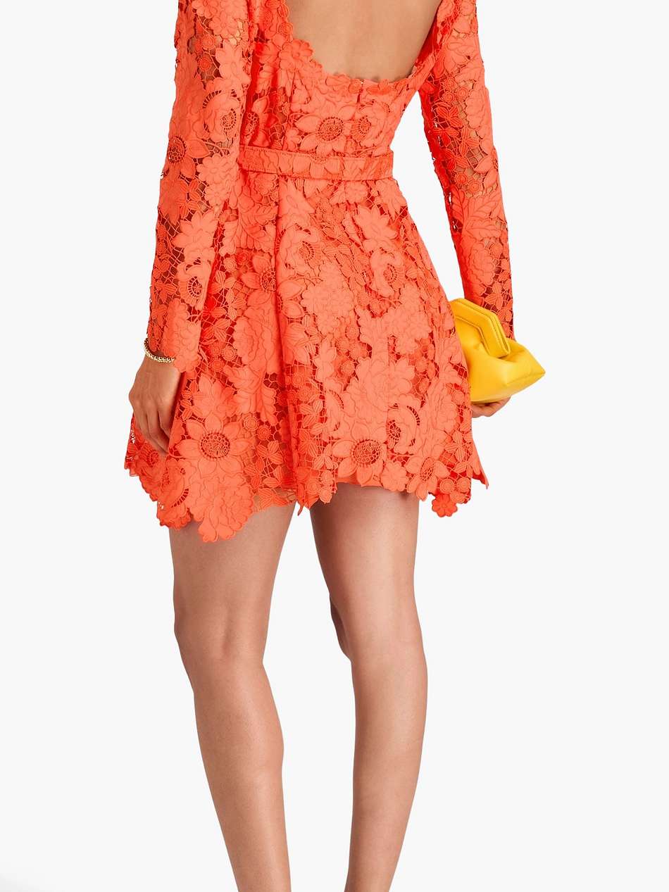 belted cutout guipure lace mini dress