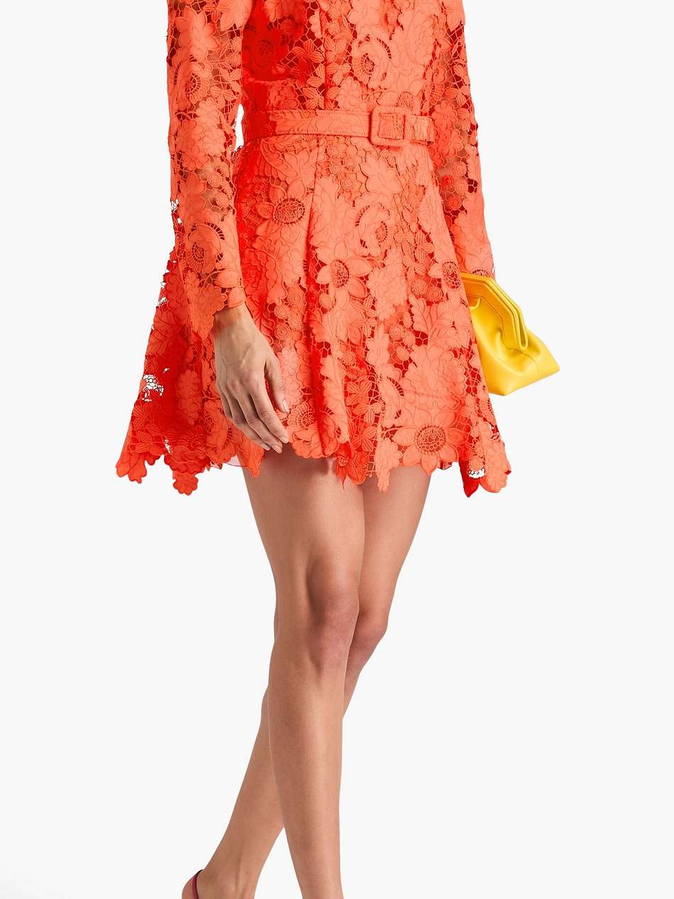 belted cutout guipure lace mini dress