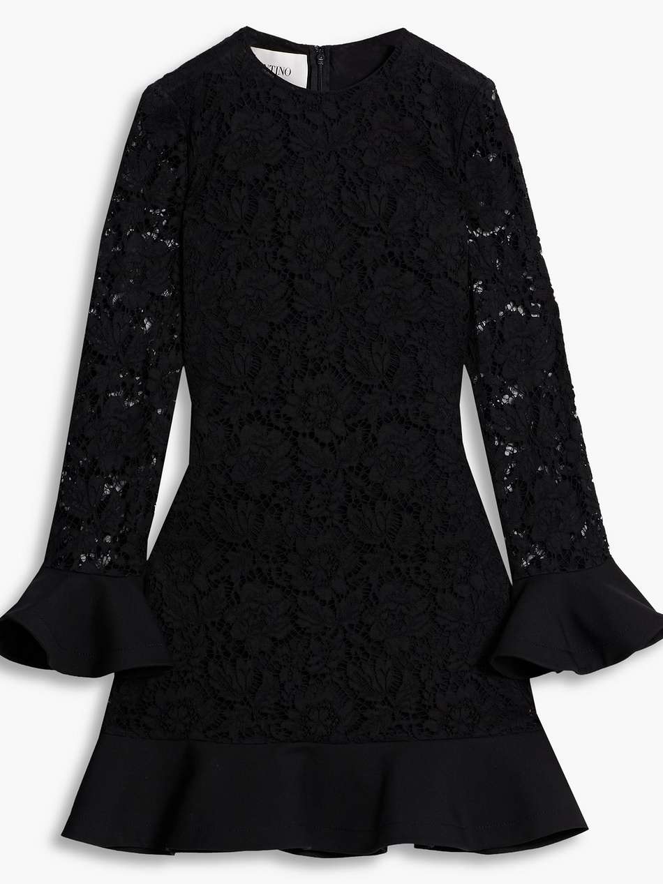 fluted cotton-blend corded lace mini dress