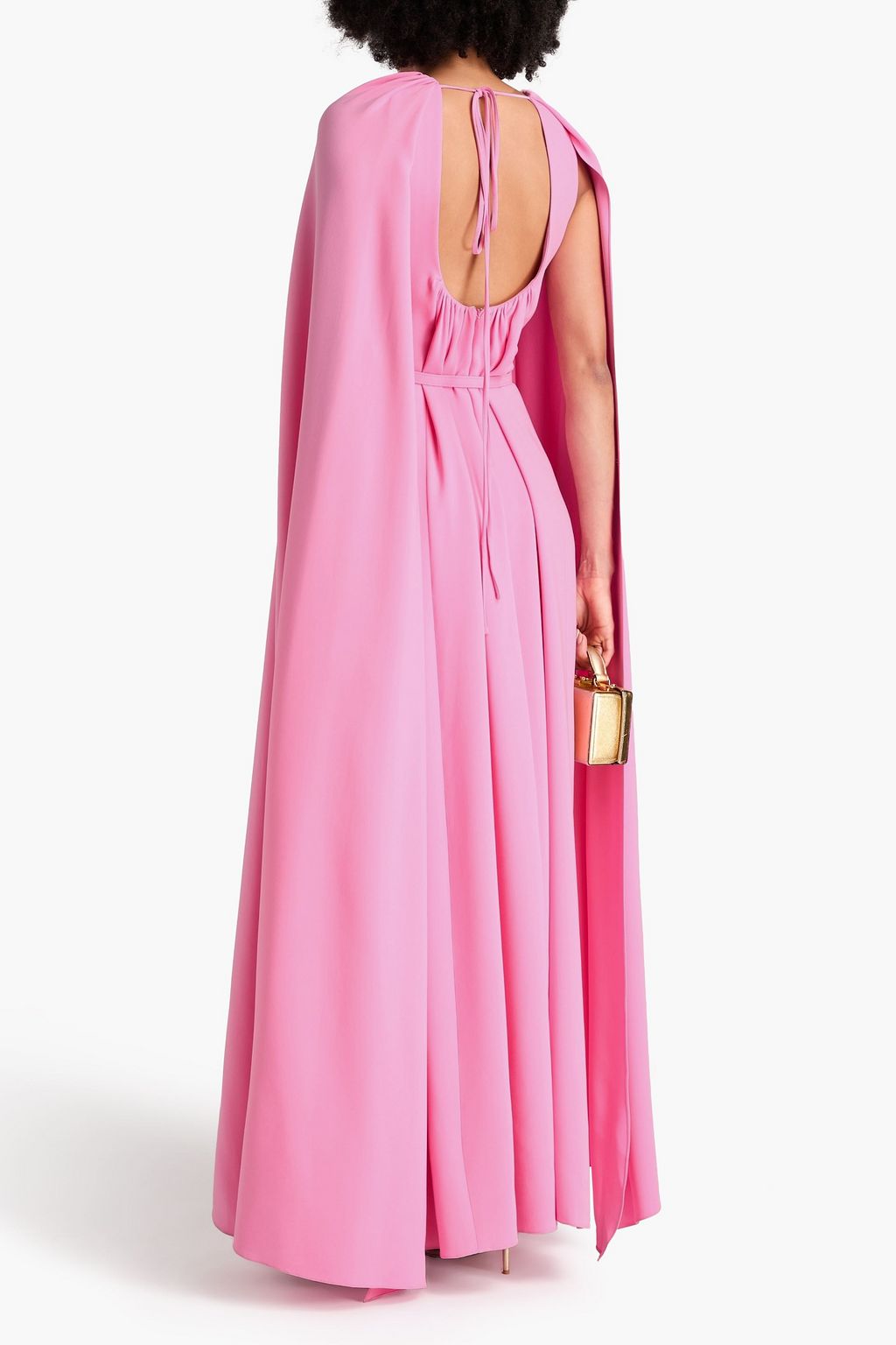 OSCAR DE LA RENTA Cape-effect belted silk-blend crepe gown