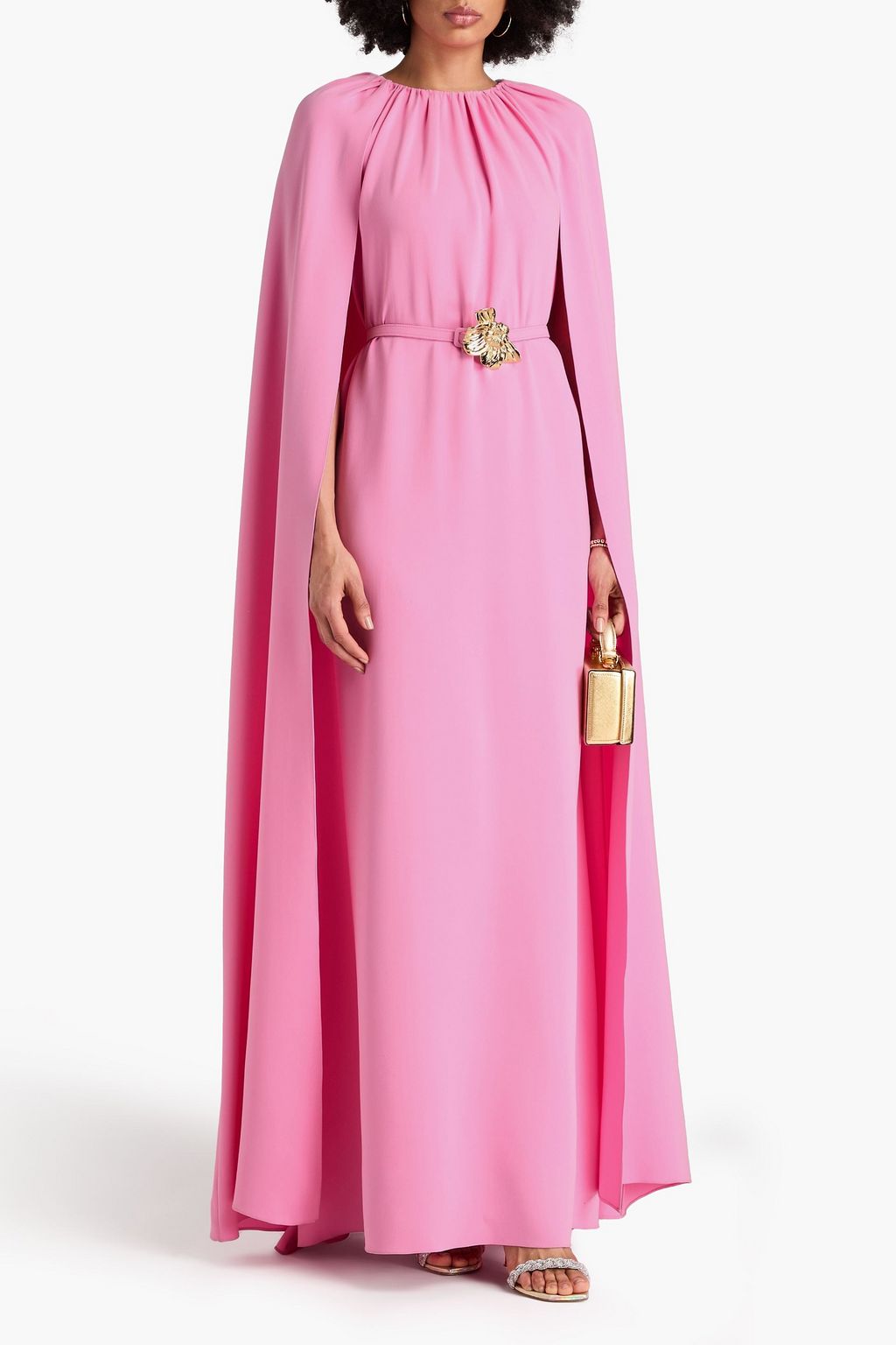 OSCAR DE LA RENTA Cape-effect belted silk-blend crepe gown