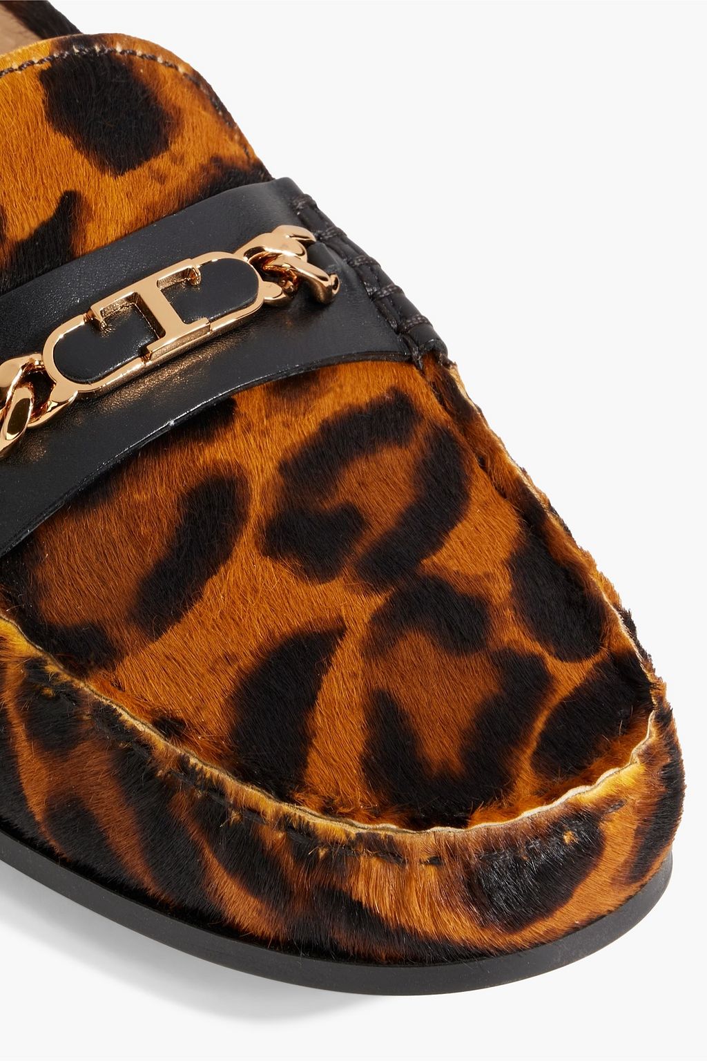 TOD'S Embellished leopard-print calf hair loafers