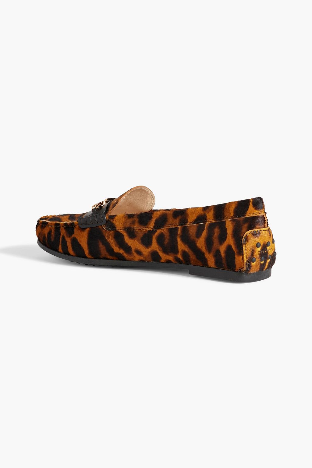 TOD'S Embellished leopard-print calf hair loafers