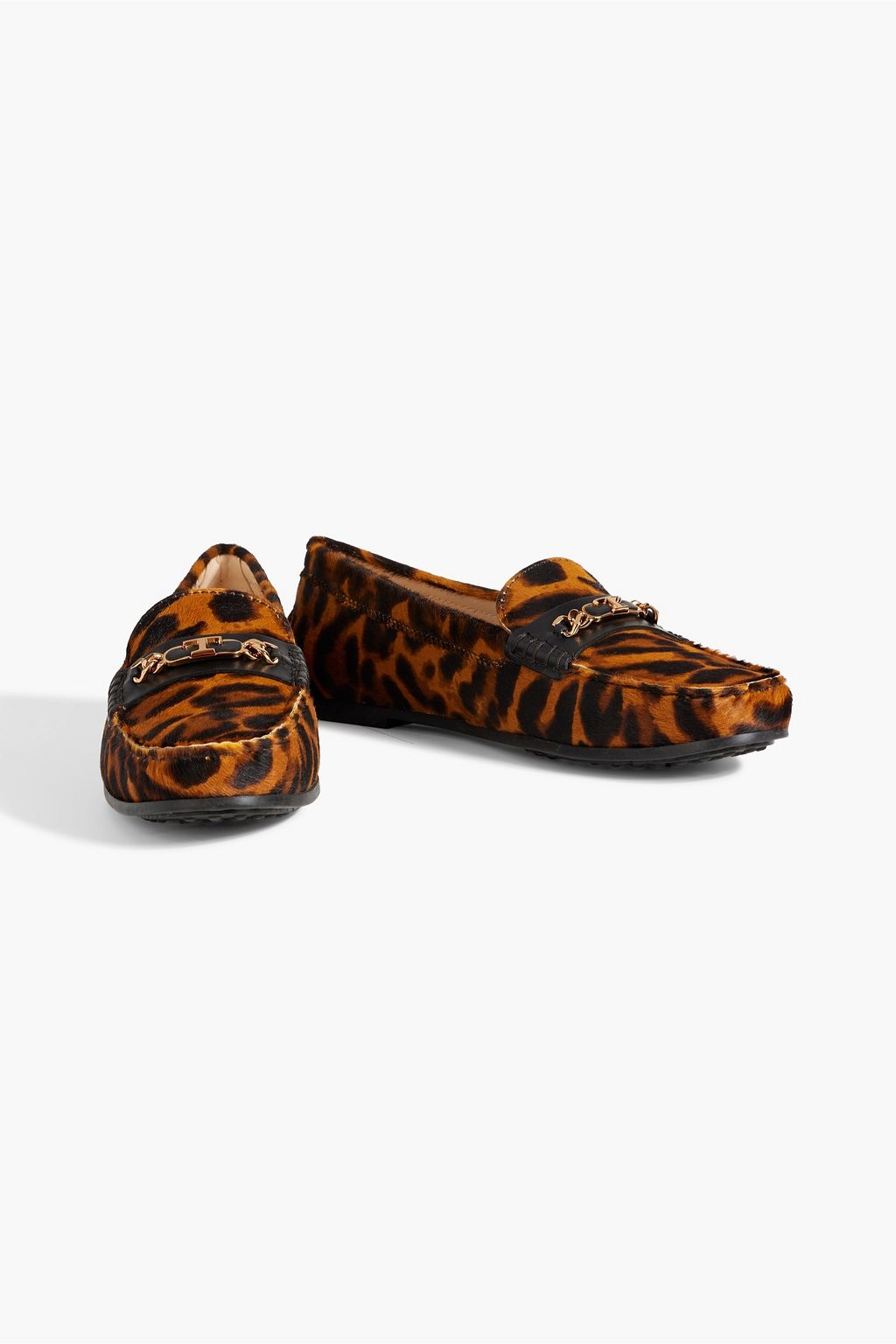 TOD'S Embellished leopard-print calf hair loafers