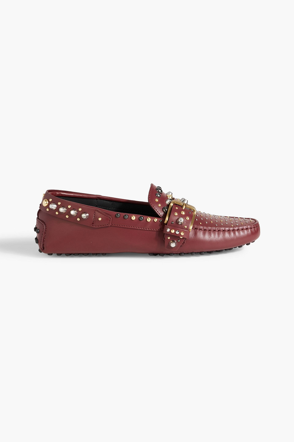 Tod's Embellished Leather Loafers In Claret