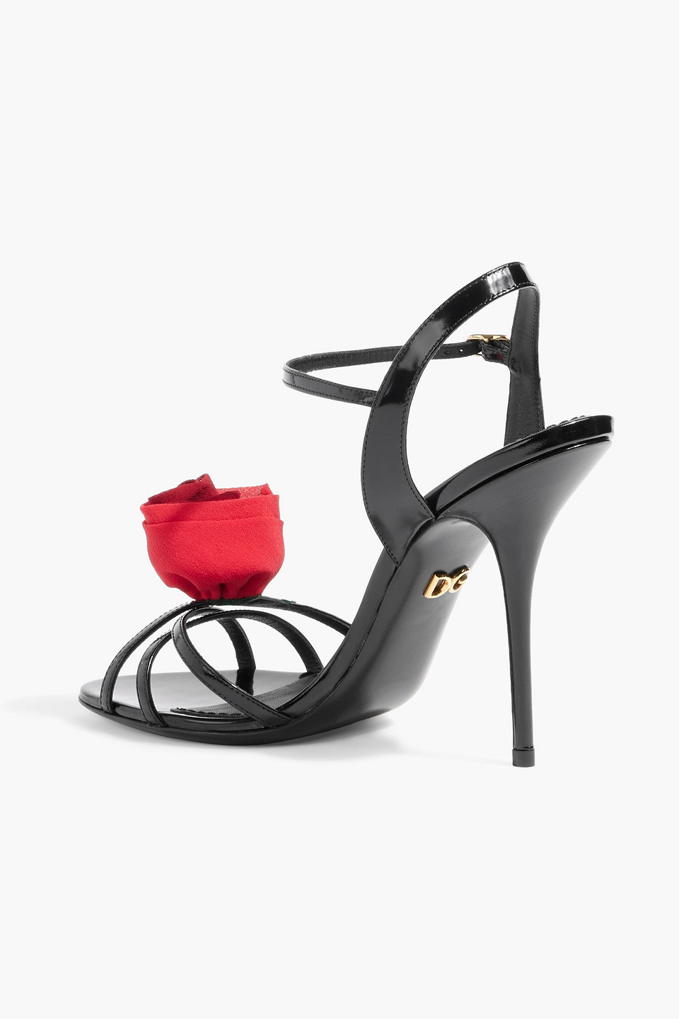 Shop Dolce & Gabbana Floral-appliquéd Patent-leather Sandals In Black