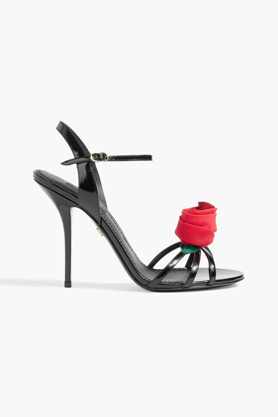 Shop Dolce & Gabbana Floral-appliquéd Patent-leather Sandals In Black