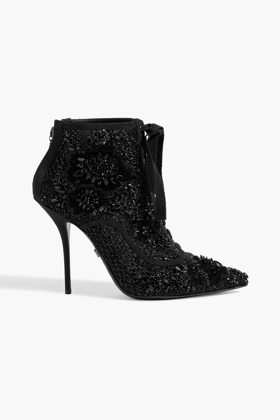 Dolce & Gabbana Embellished Mesh Ankle Boots In Black