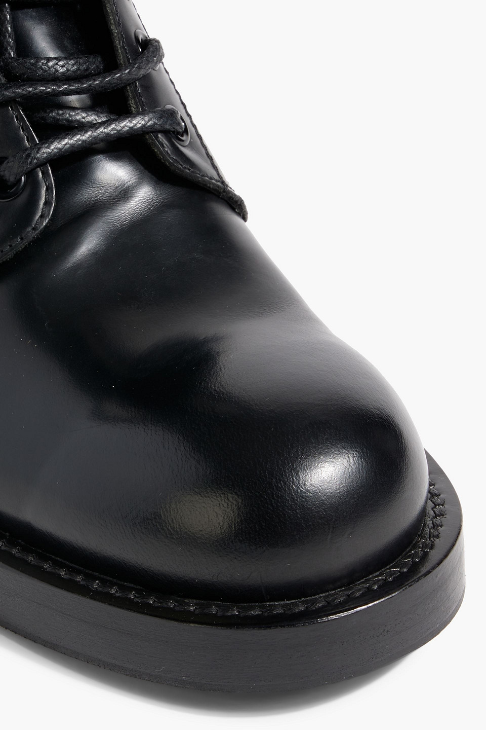 Dolce & Gabbana Buckled Glossed-leather Combat Boots In Black