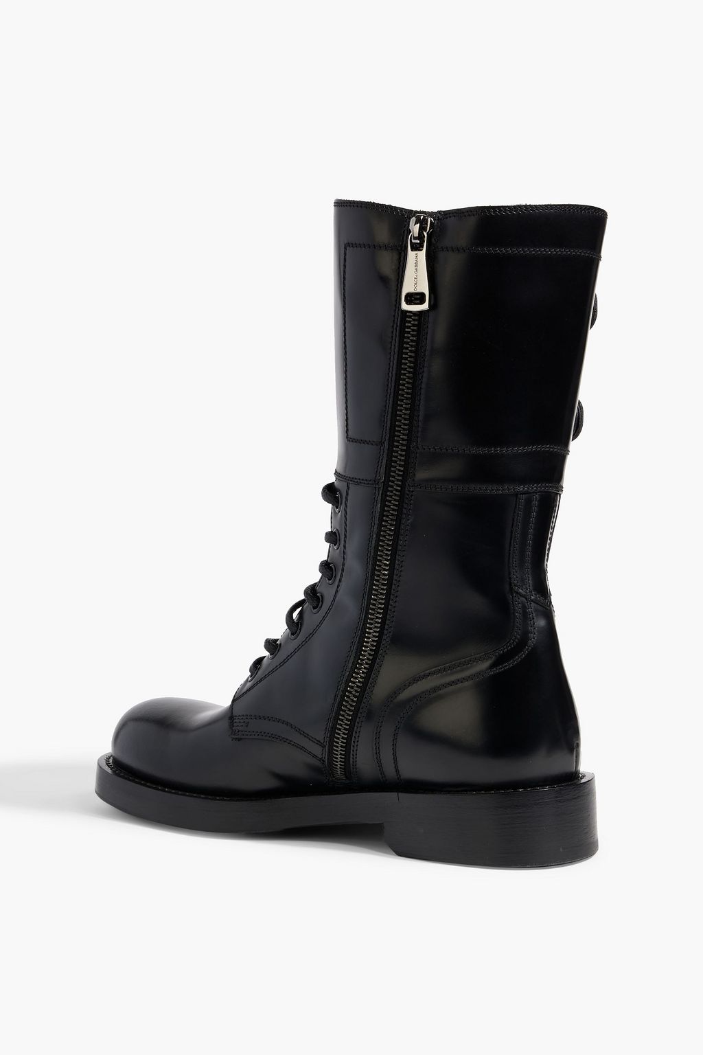 DOLCE&GABBANA Buckled glossed-leather combat boots