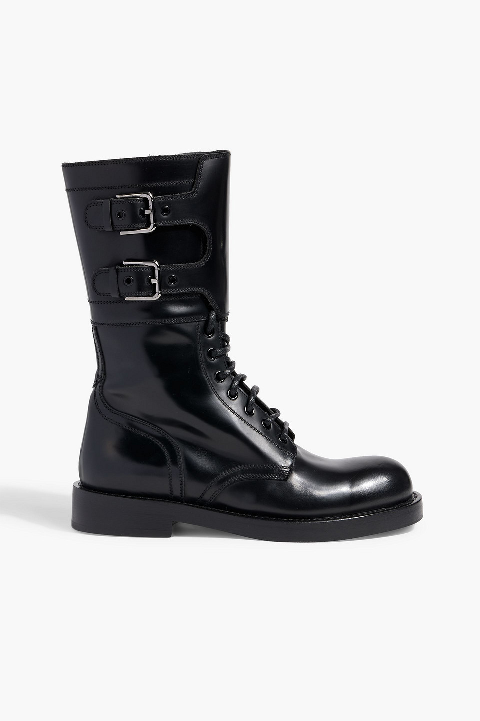Dolce & Gabbana Buckled Glossed-leather Combat Boots In Black