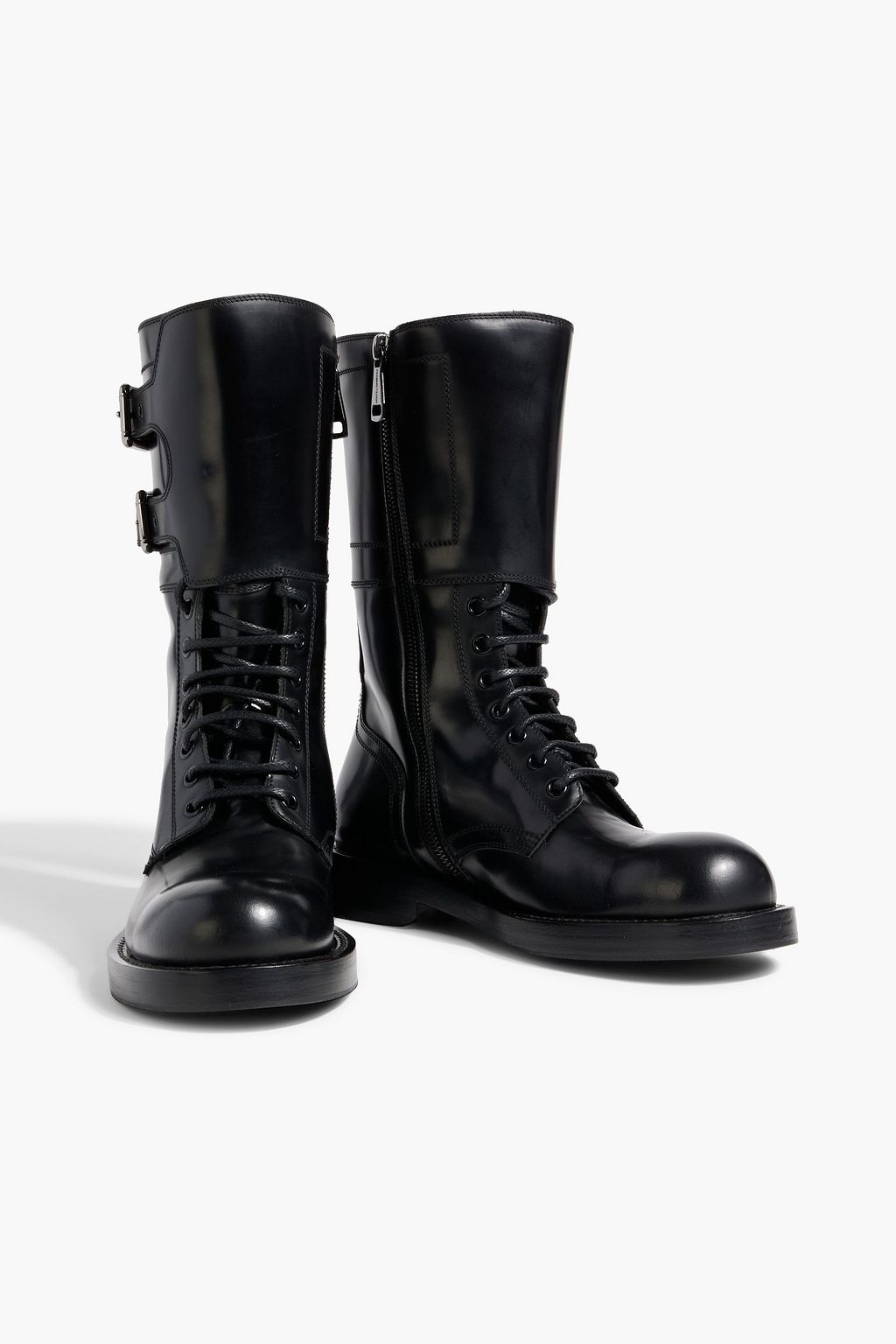 DOLCE&GABBANA Buckled glossed-leather combat boots