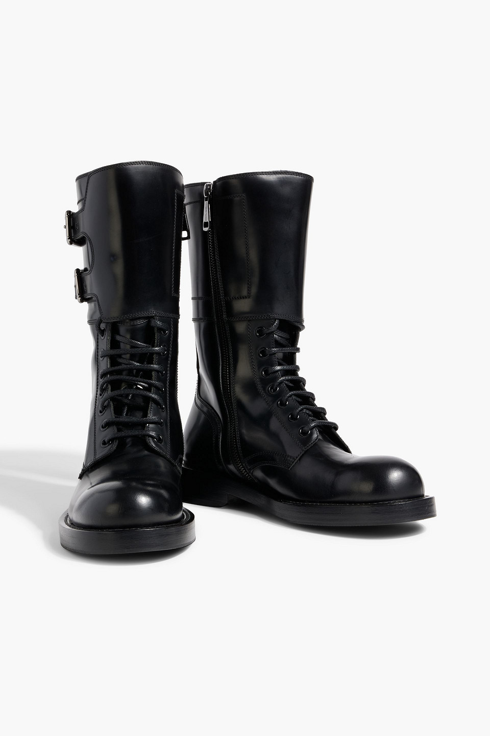 Dolce & Gabbana Buckled Glossed-leather Combat Boots In Black