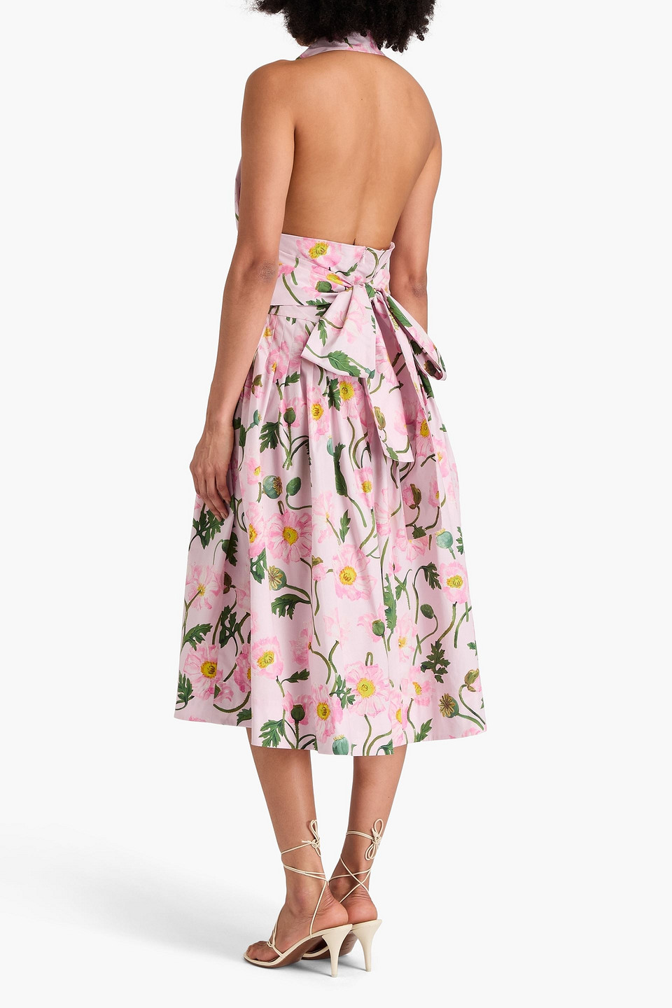 Oscar De La Renta Floral-print Cotton-blend Poplin Halterneck Midi Dress In Baby Pink